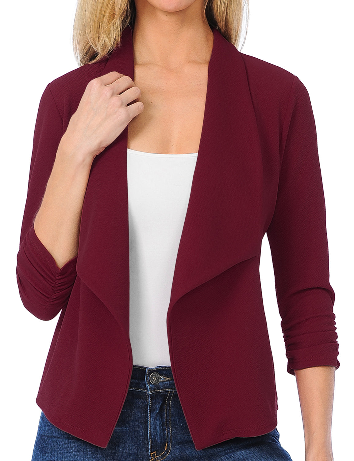 Women's 3/4 Sleeve Blazer Open Front Office Work Cardigan Jacket (S-3XL)