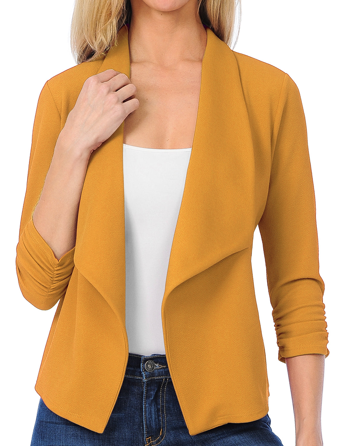 Women's 3/4 Sleeve Blazer Open Front Office Work Cardigan Jacket (S-3XL)