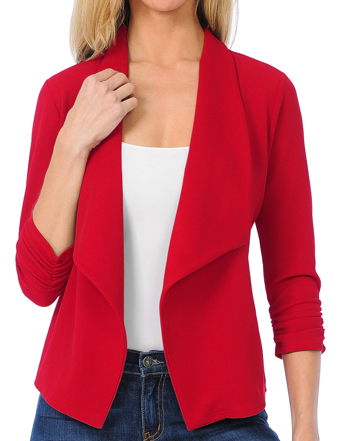 Women's 3/4 Sleeve Blazer Open Front Office Work Cardigan Jacket (S-3XL)