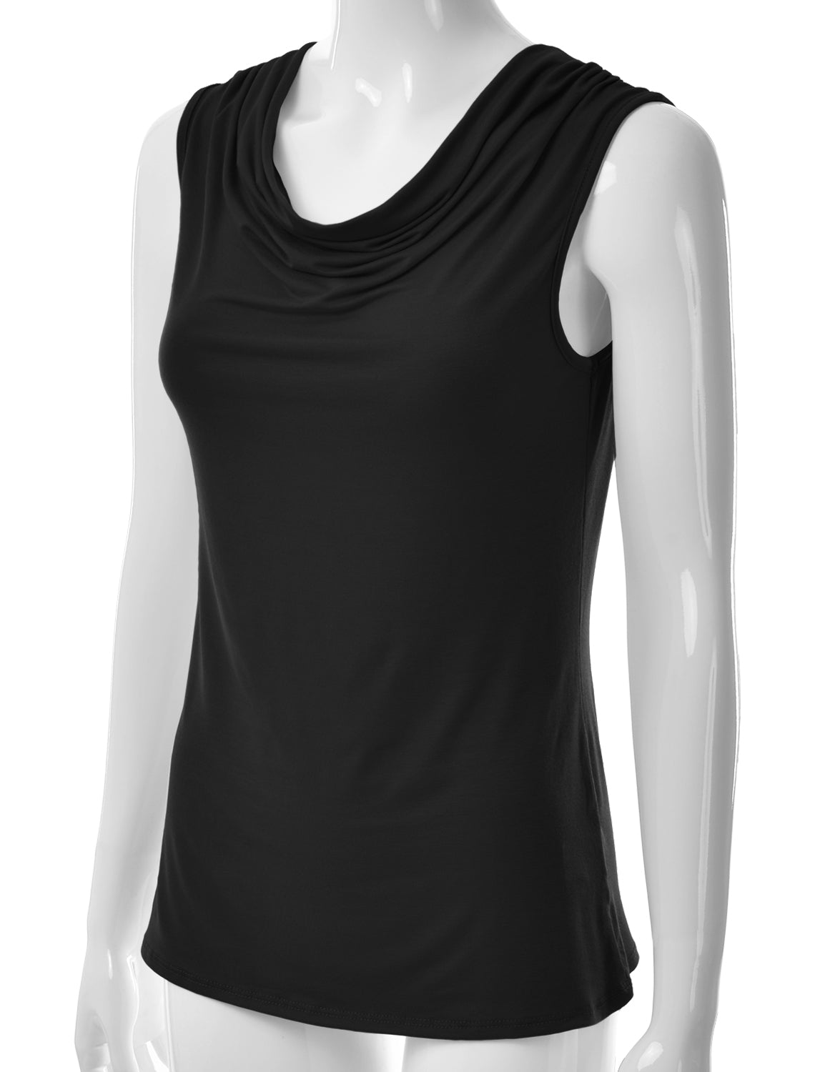 Women's Cowl Neck Ruched Draped Sleeveless Stretchy Blouse Tank Top (S-3X)