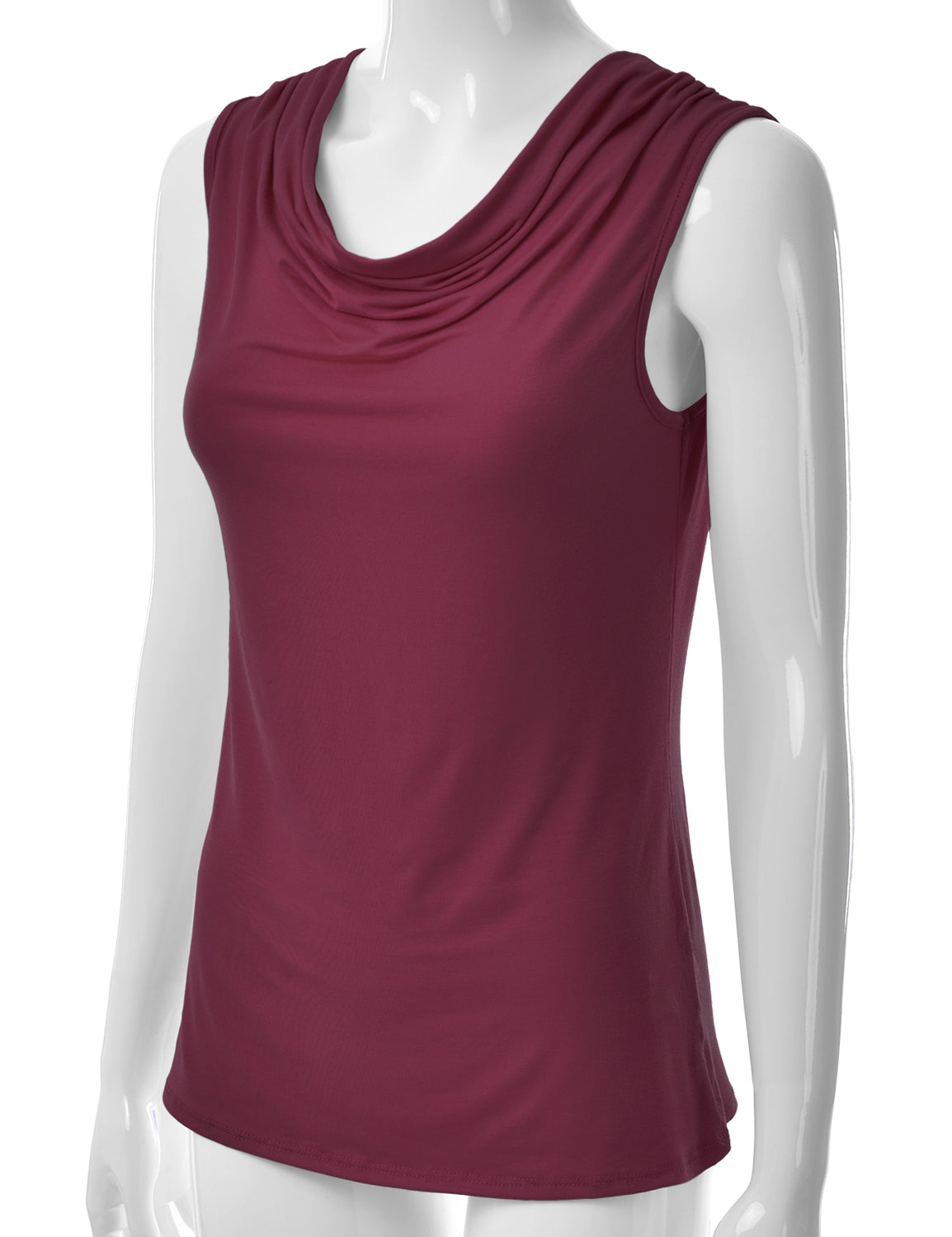 Women's Cowl Neck Ruched Draped Sleeveless Stretchy Blouse Tank Top (S-3X)