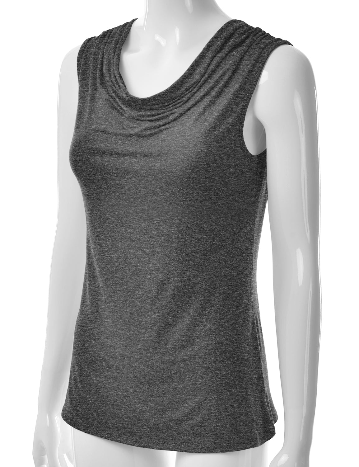 Women's Cowl Neck Ruched Draped Sleeveless Stretchy Blouse Tank Top (S-3X)