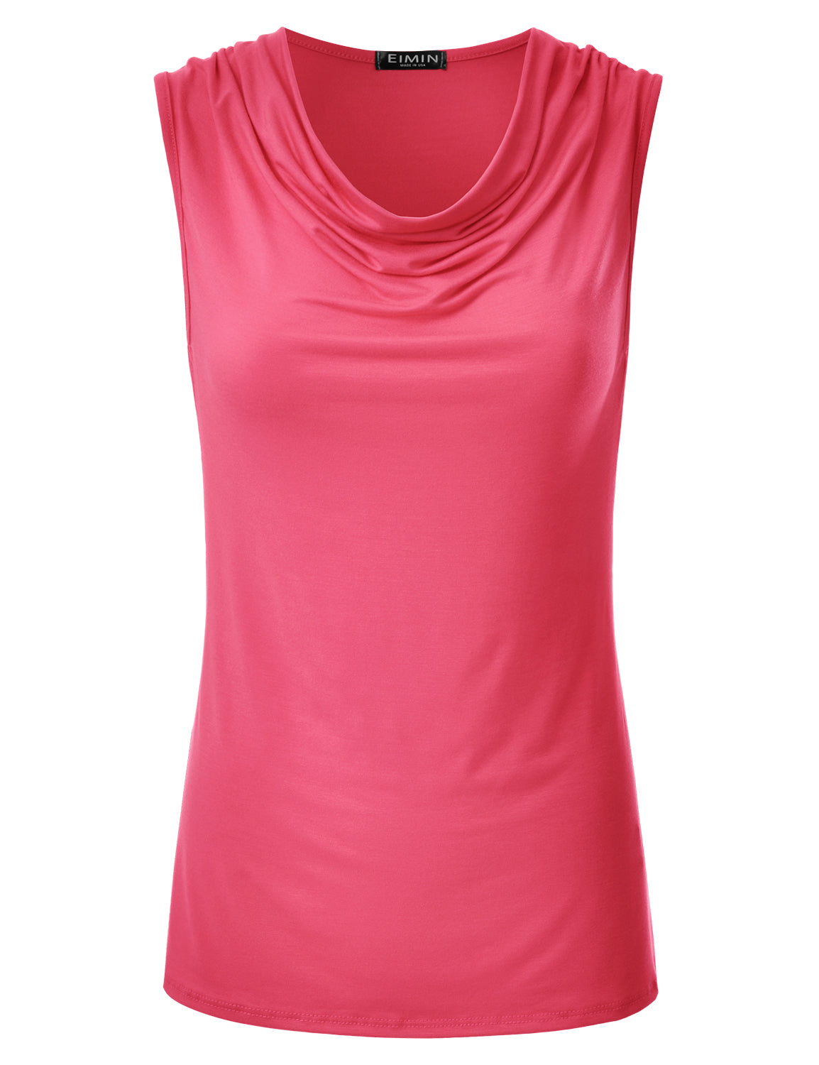 Women's Cowl Neck Ruched Draped Sleeveless Stretchy Blouse Tank Top (S-3X)