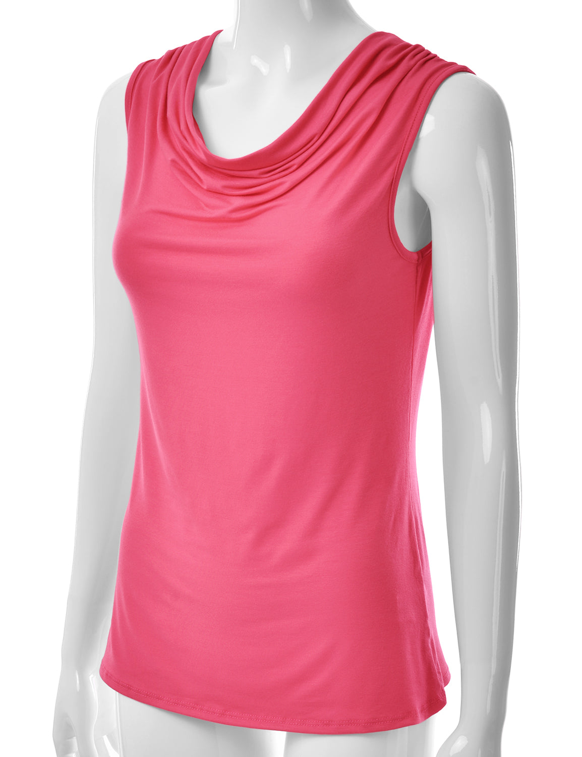 Women's Cowl Neck Ruched Draped Sleeveless Stretchy Blouse Tank Top (S-3X)
