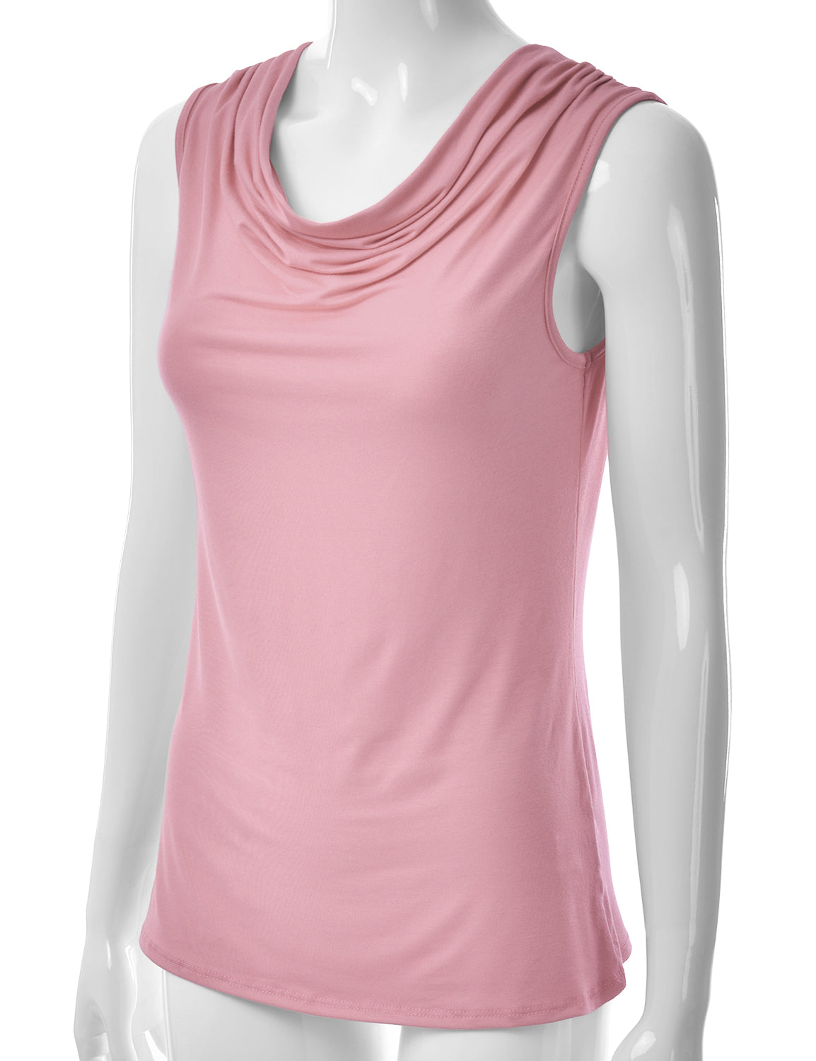 Women's Cowl Neck Ruched Draped Sleeveless Stretchy Blouse Tank Top (S-3X)