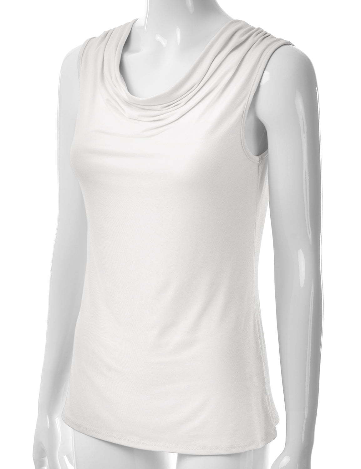 Women's Cowl Neck Ruched Draped Sleeveless Stretchy Blouse Tank Top (S-3X)