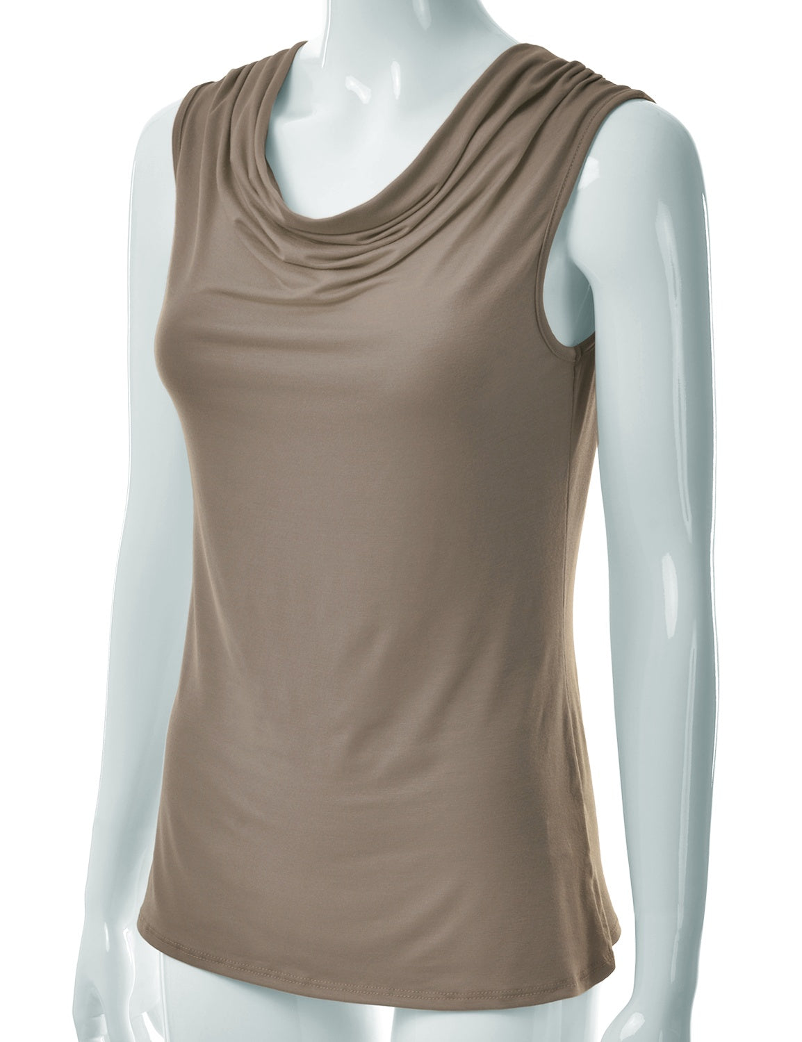 Women's Cowl Neck Ruched Draped Sleeveless Stretchy Blouse Tank Top (S-3X)