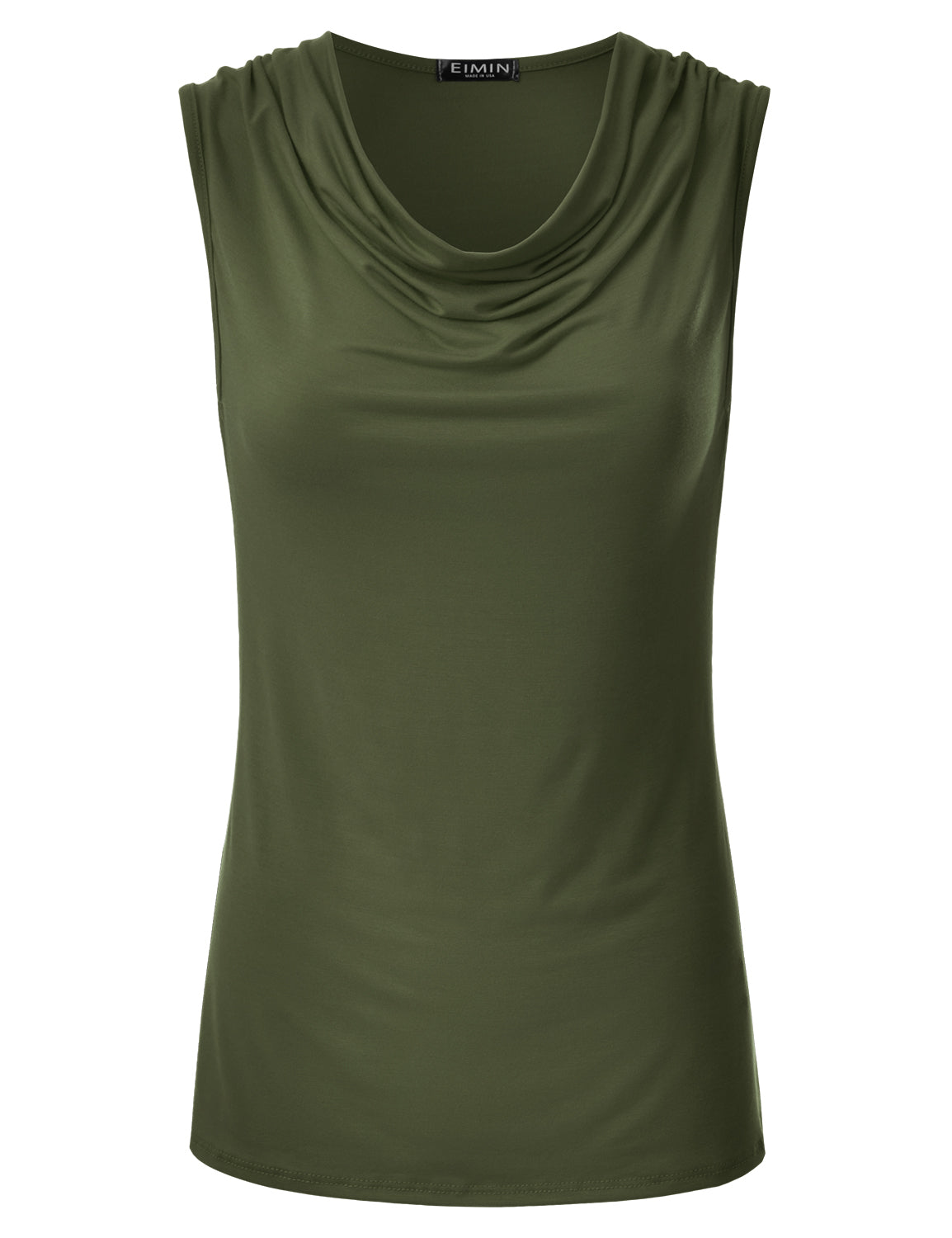 Women's Cowl Neck Ruched Draped Sleeveless Stretchy Blouse Tank Top (S-3X)