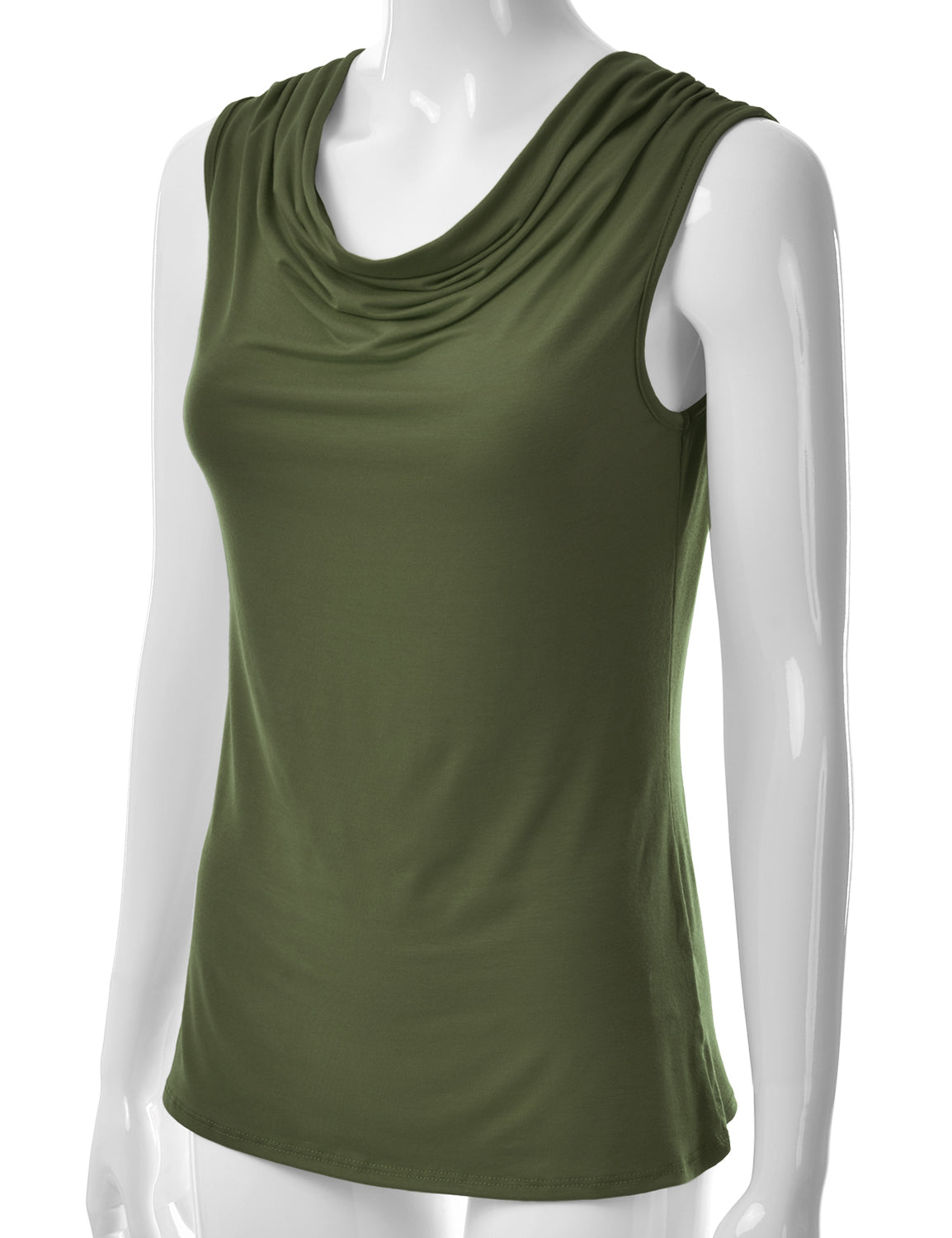 Women's Cowl Neck Ruched Draped Sleeveless Stretchy Blouse Tank Top (S-3X)