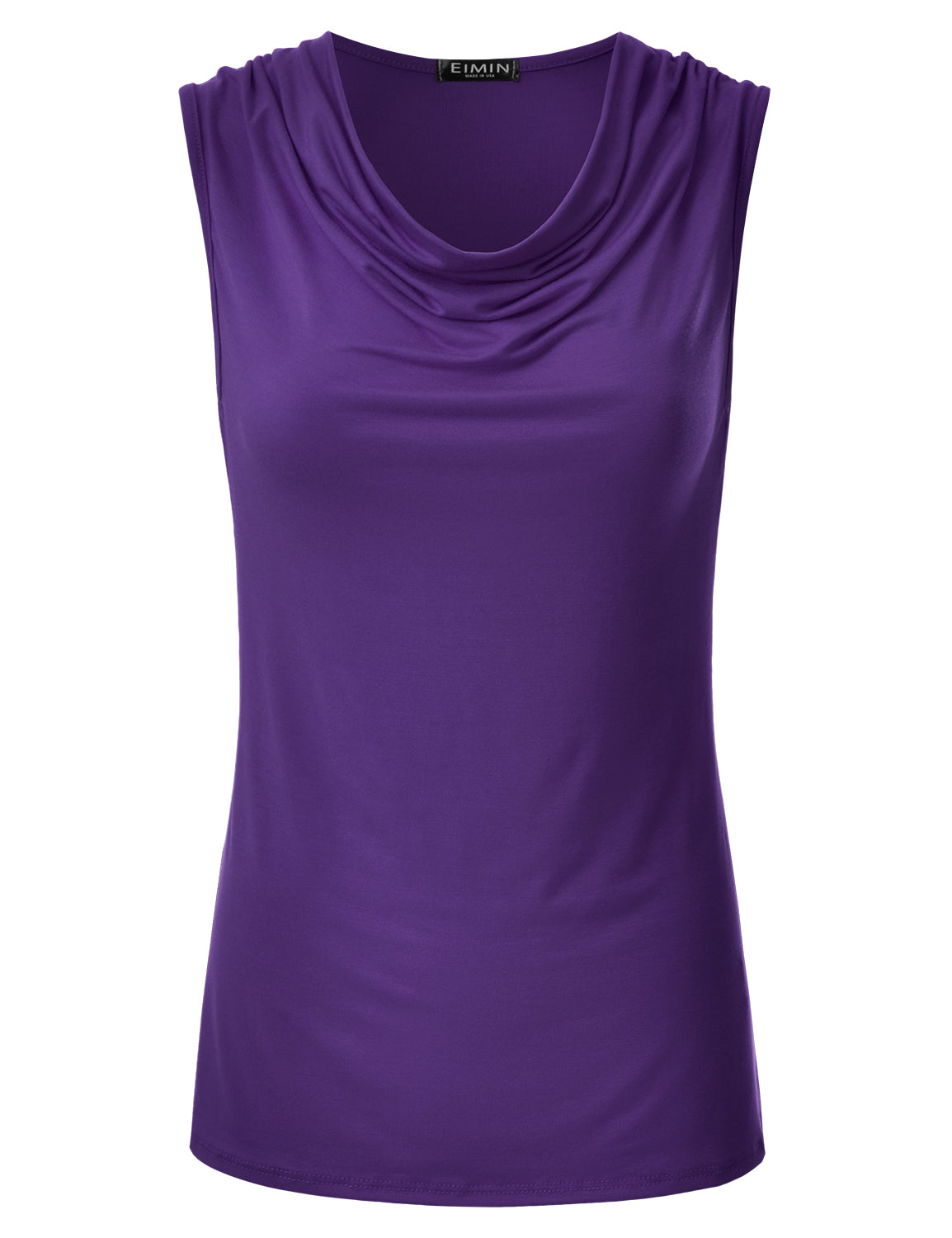 Women's Cowl Neck Ruched Draped Sleeveless Stretchy Blouse Tank Top (S-3X)