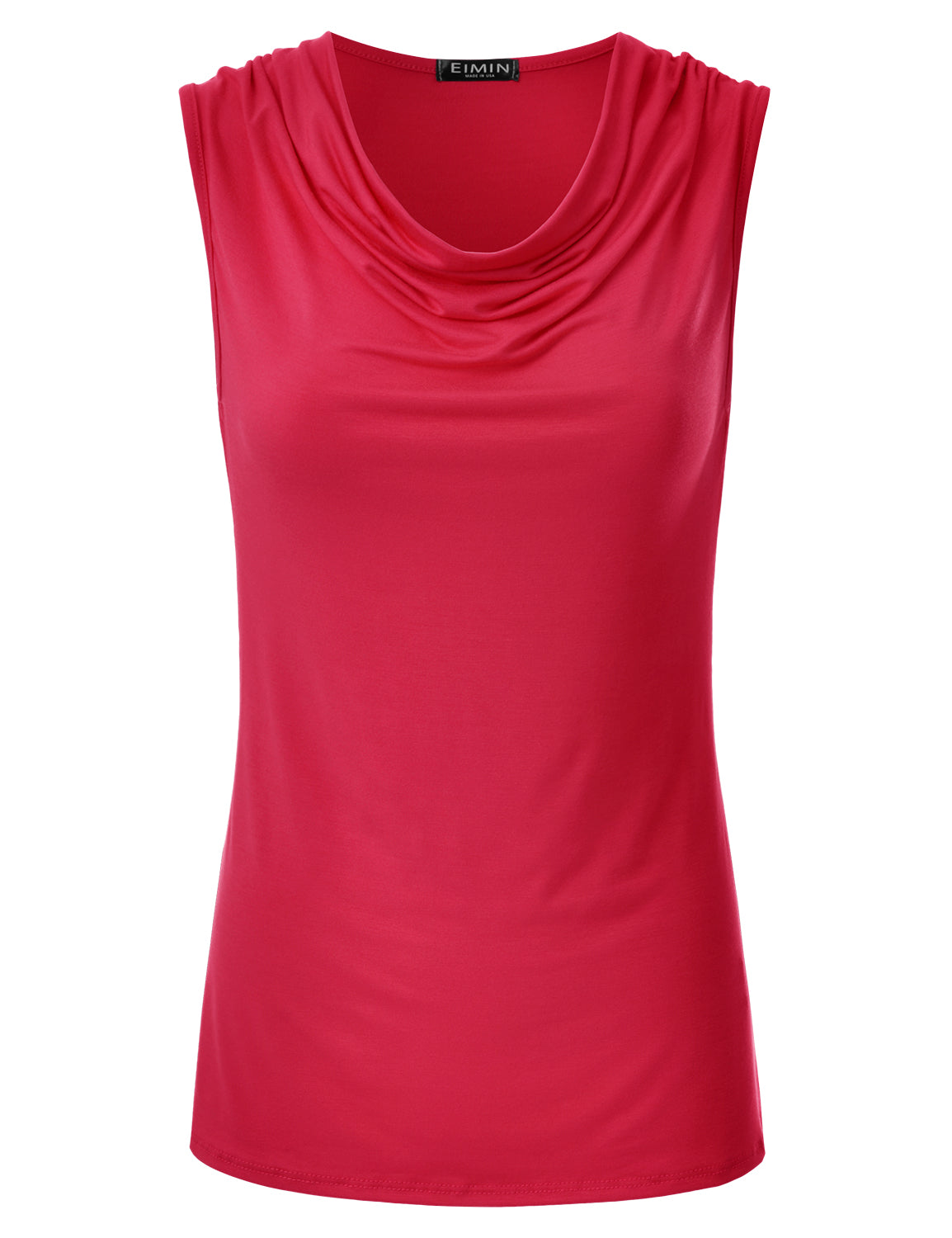 Women's Cowl Neck Ruched Draped Sleeveless Stretchy Blouse Tank Top (S-3X)