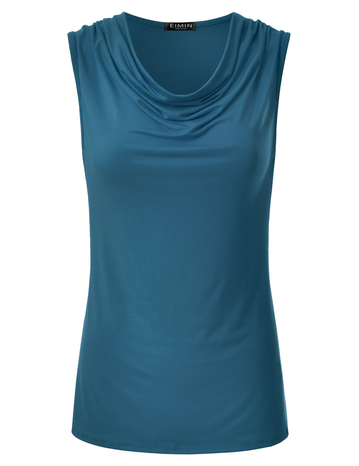 Women's Cowl Neck Ruched Draped Sleeveless Stretchy Blouse Tank Top (S-3X)