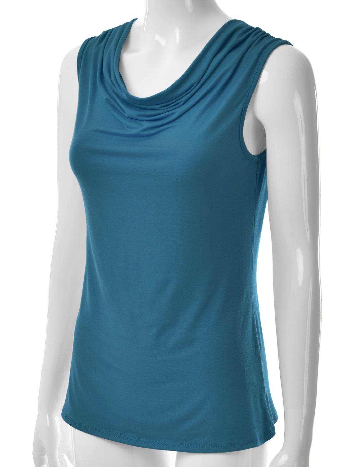Women's Cowl Neck Ruched Draped Sleeveless Stretchy Blouse Tank Top (S-3X)
