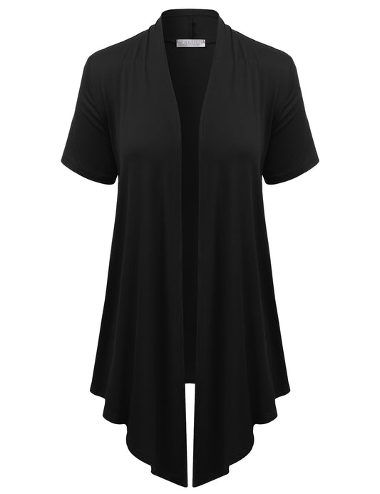 Women's Basic Solid Short Sleeve Open Drape Front Jersey Cardigan (S-3XL)