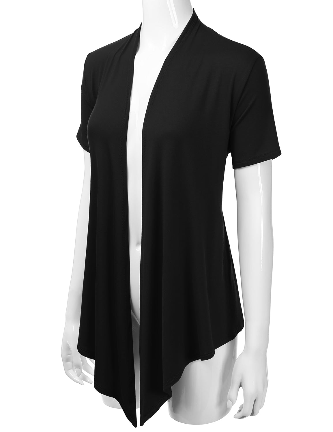 Women's Basic Solid Short Sleeve Open Drape Front Jersey Cardigan (S-3XL)
