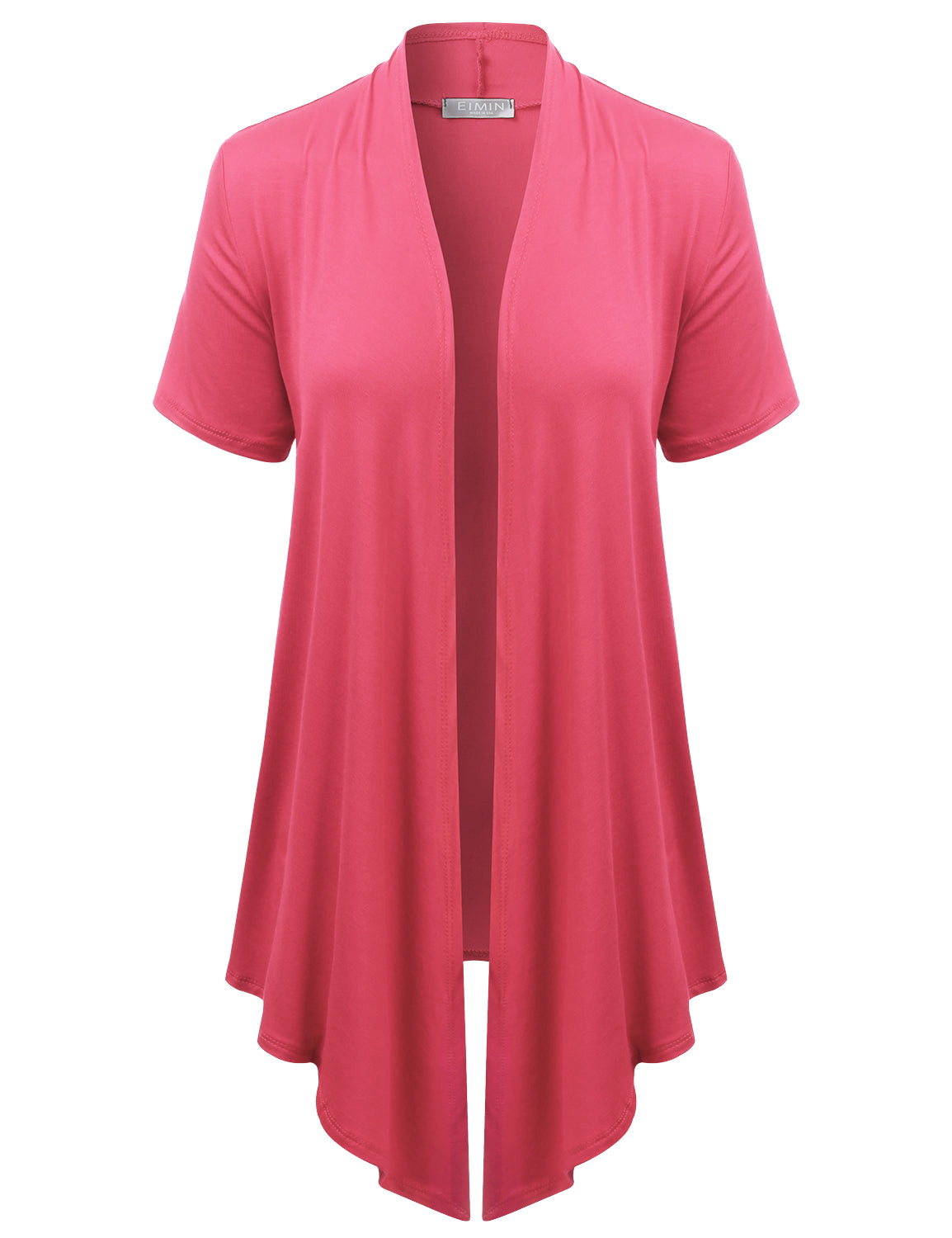 Women's Basic Solid Short Sleeve Open Drape Front Jersey Cardigan (S-3XL)
