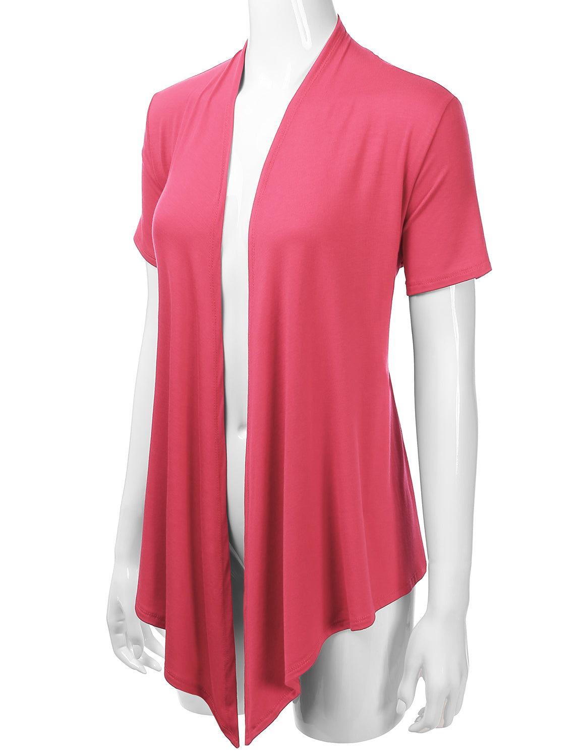 Women's Basic Solid Short Sleeve Open Drape Front Jersey Cardigan (S-3XL)