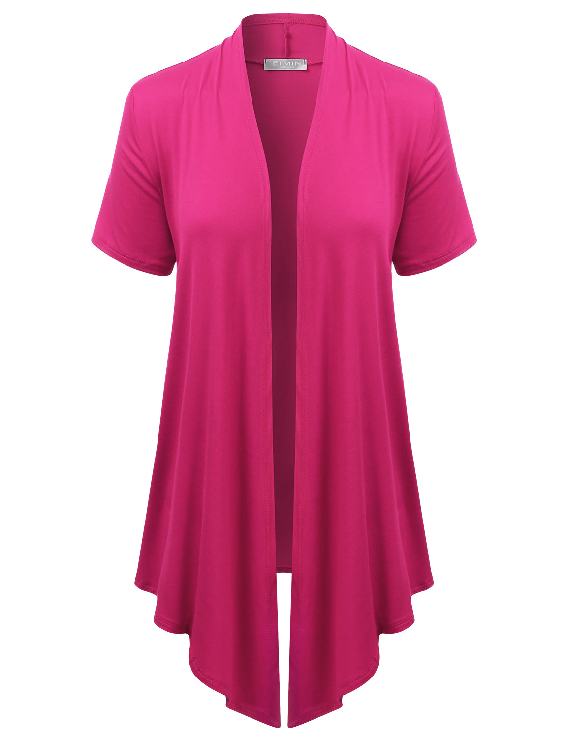 Women's Basic Solid Short Sleeve Open Drape Front Jersey Cardigan (S-3XL)