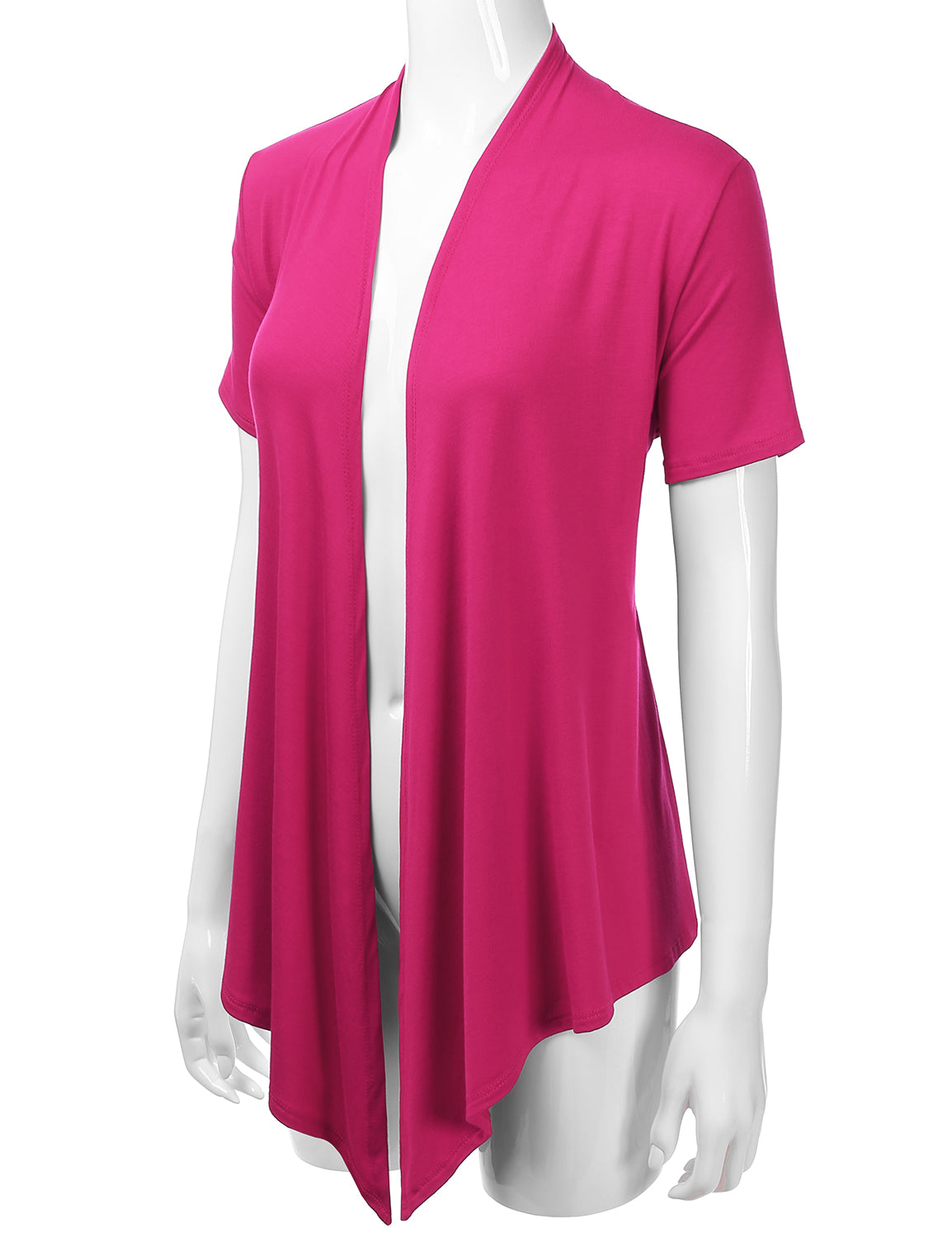Women's Basic Solid Short Sleeve Open Drape Front Jersey Cardigan (S-3XL)