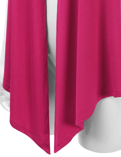 Women's Basic Solid Short Sleeve Open Drape Front Jersey Cardigan (S-3XL)