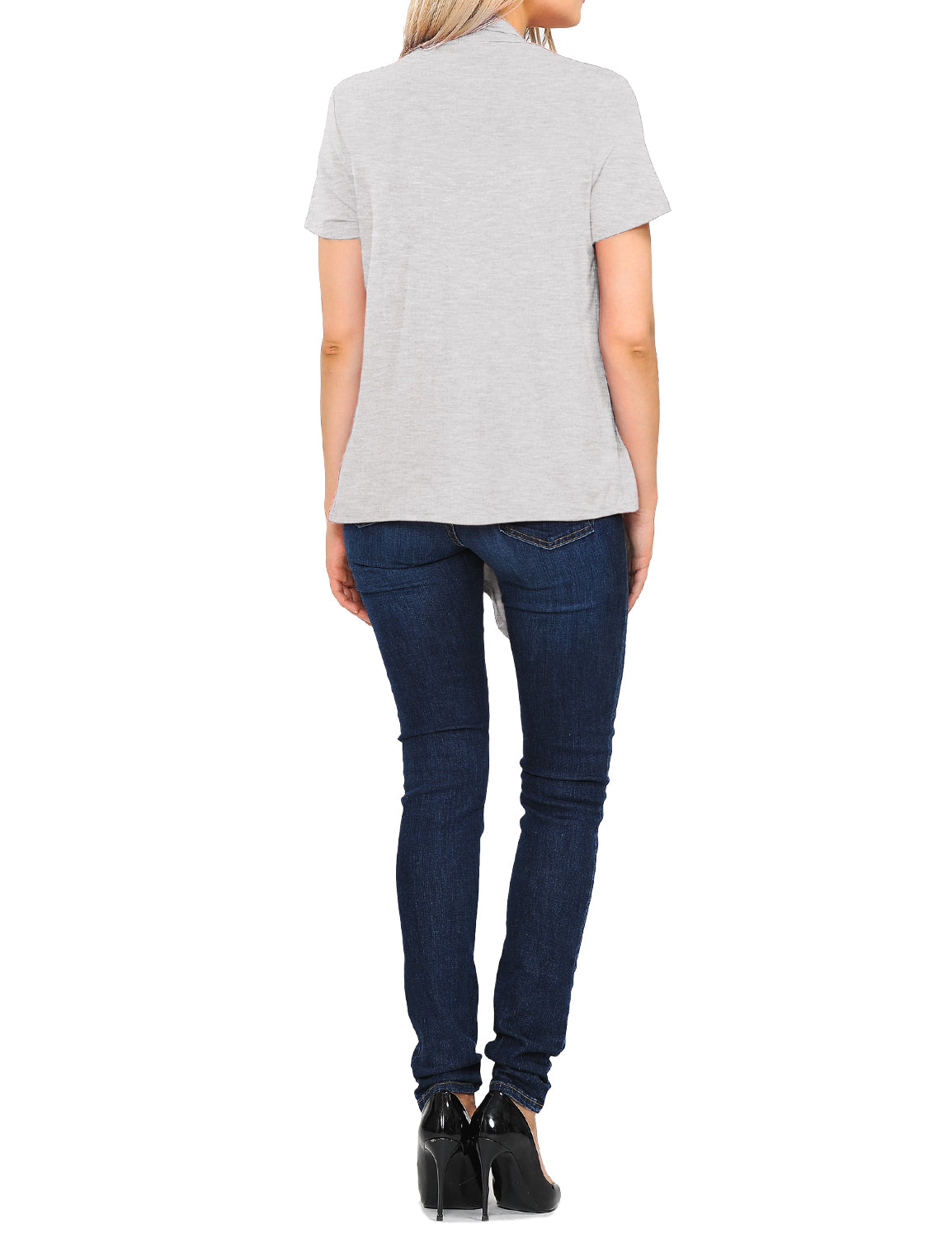 Women's Basic Solid Short Sleeve Open Drape Front Jersey Cardigan (S-3XL)