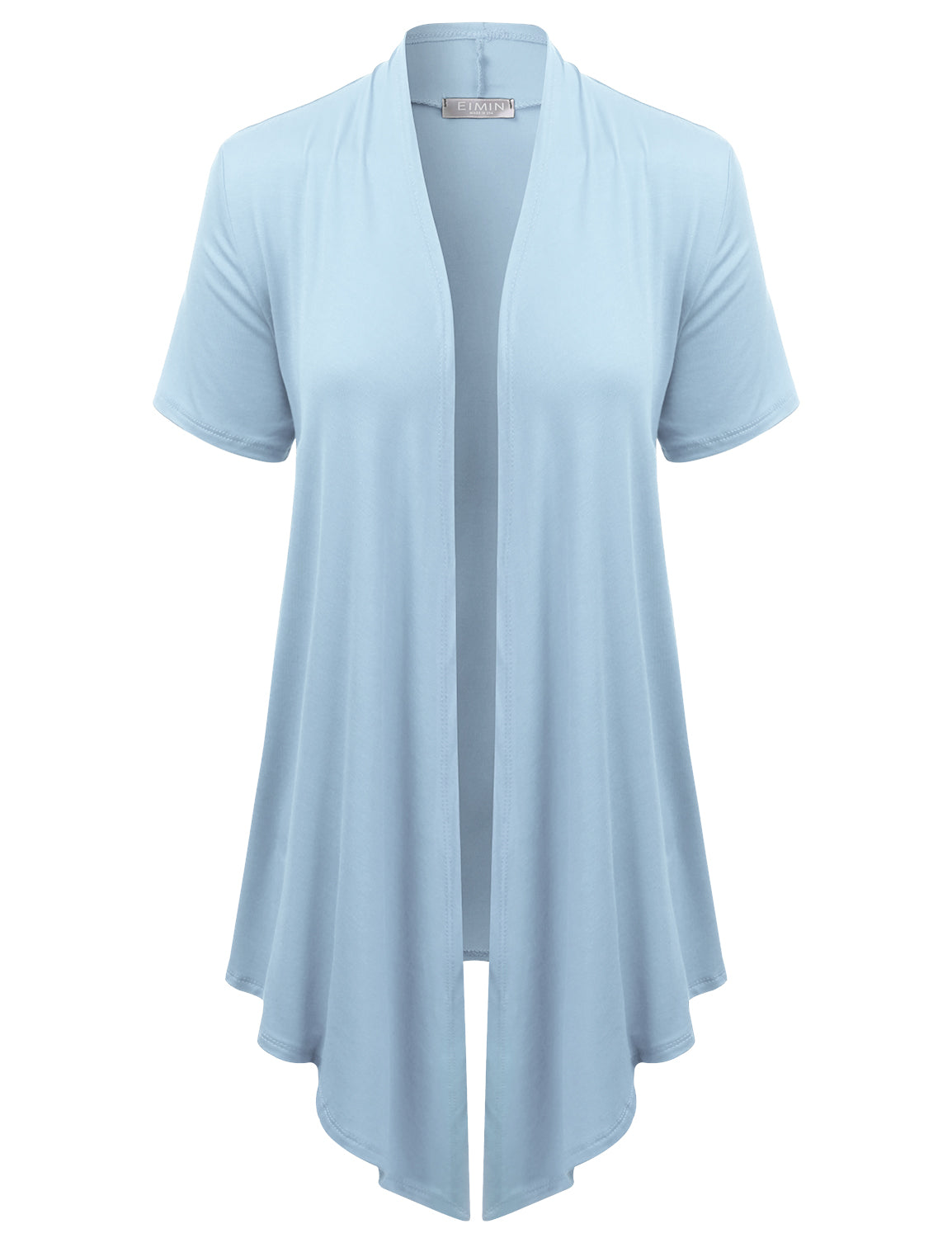 Women's Basic Solid Short Sleeve Open Drape Front Jersey Cardigan (S-3XL)