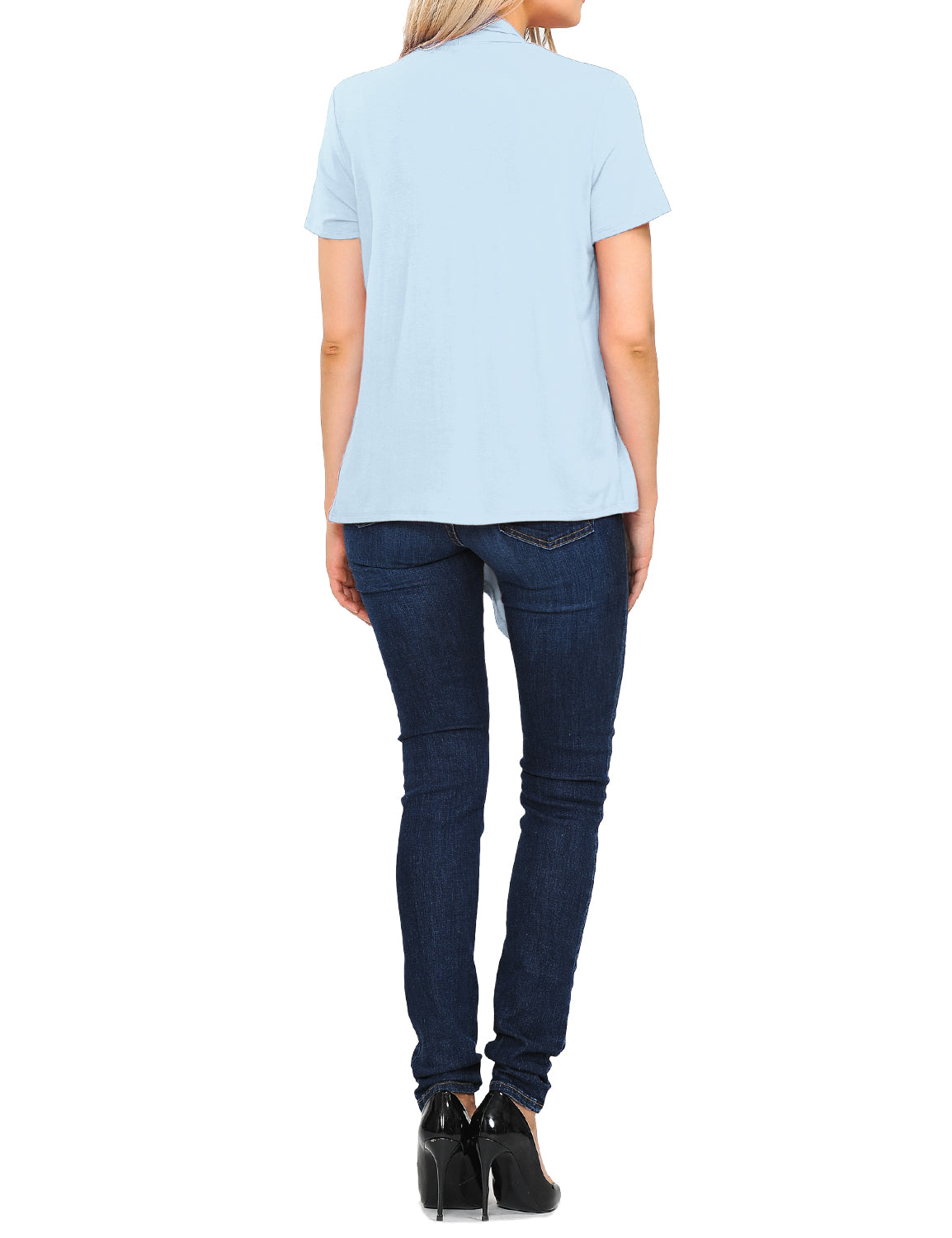 Women's Basic Solid Short Sleeve Open Drape Front Jersey Cardigan (S-3XL)