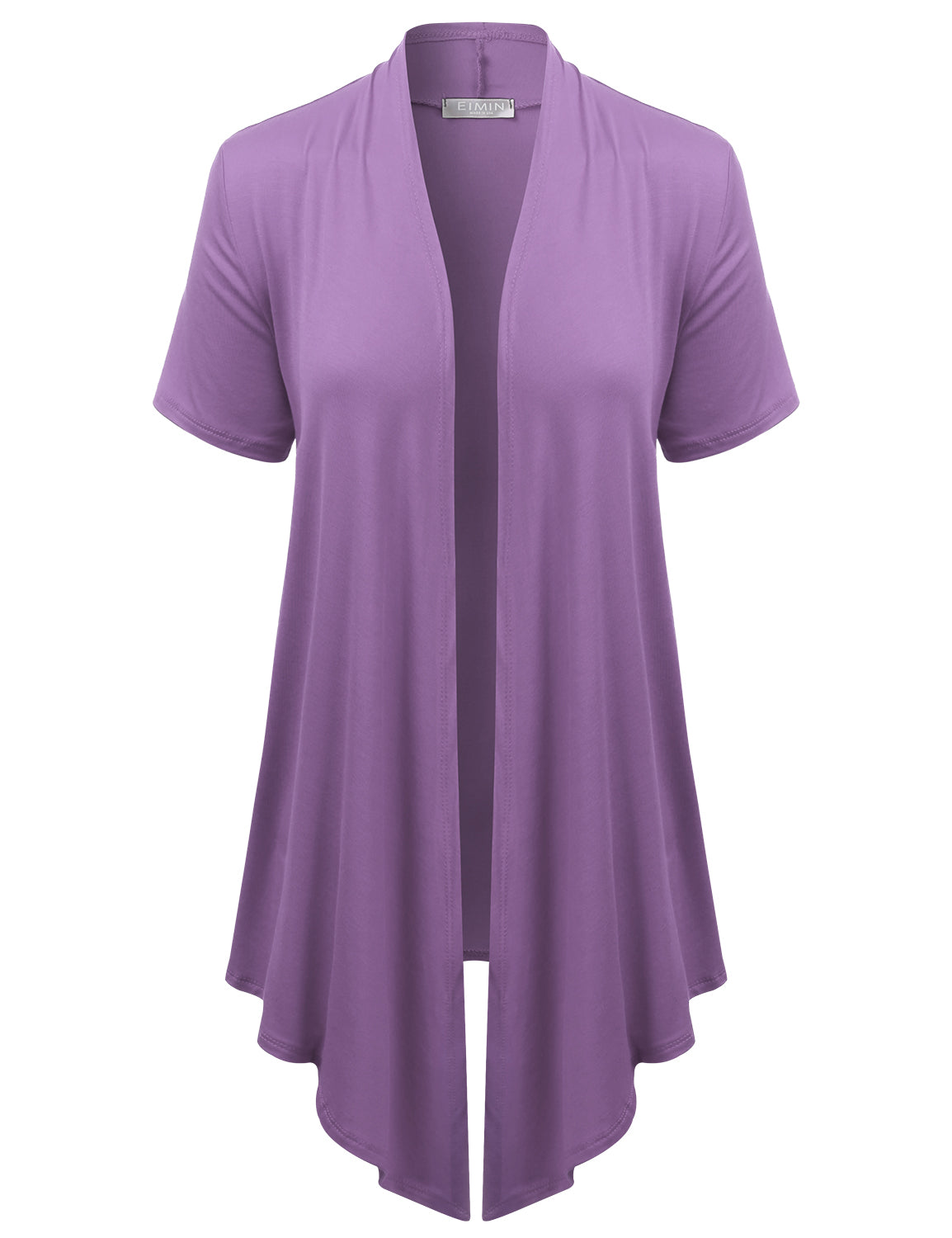 Women's Basic Solid Short Sleeve Open Drape Front Jersey Cardigan (S-3XL)