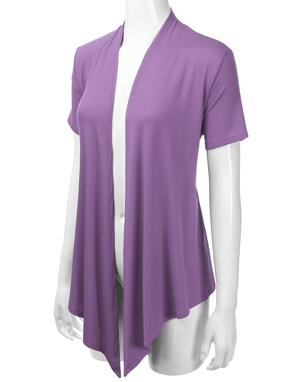 Women's Basic Solid Short Sleeve Open Drape Front Jersey Cardigan (S-3XL)