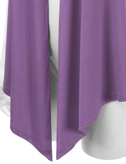 Women's Basic Solid Short Sleeve Open Drape Front Jersey Cardigan (S-3XL)