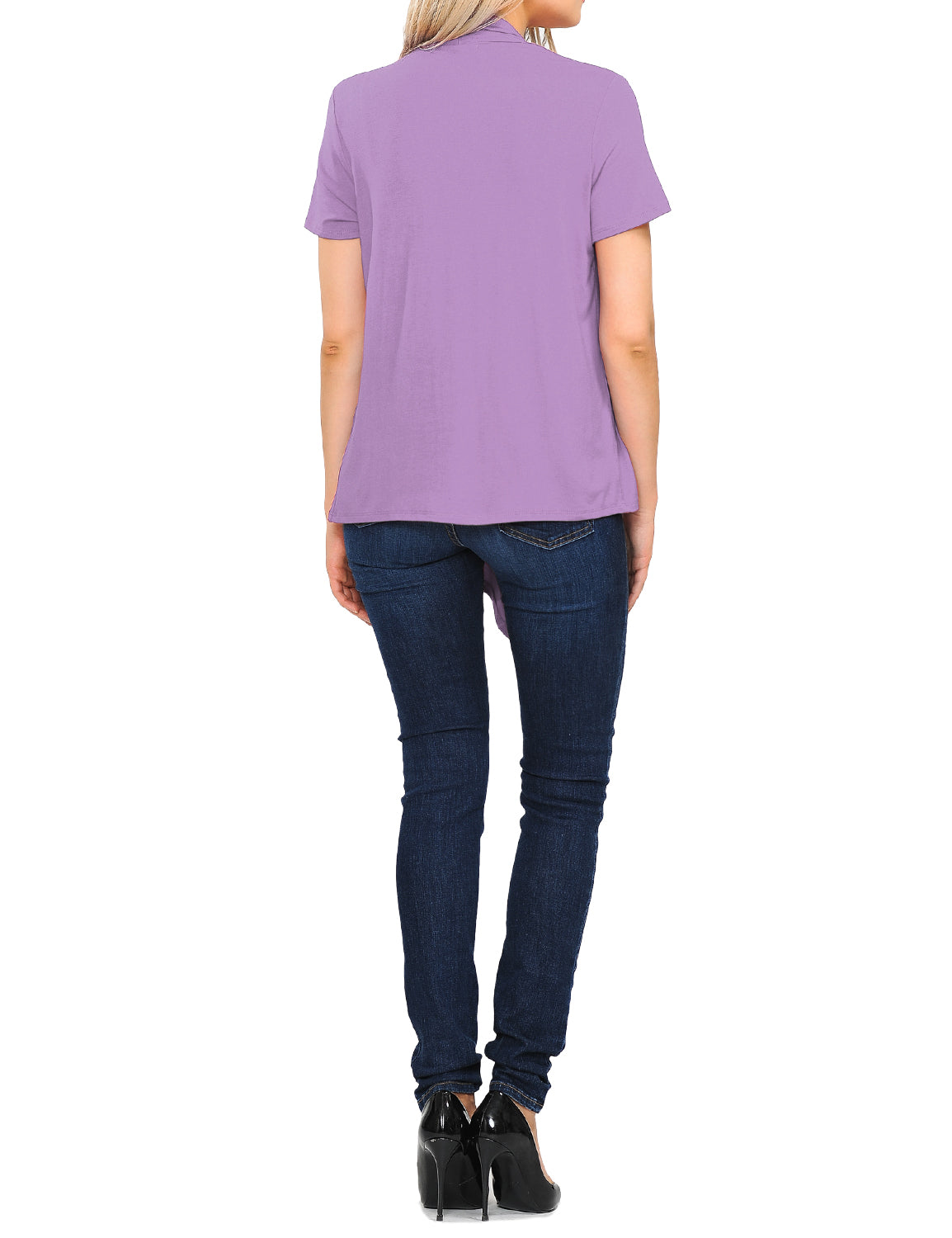 Women's Basic Solid Short Sleeve Open Drape Front Jersey Cardigan (S-3XL)