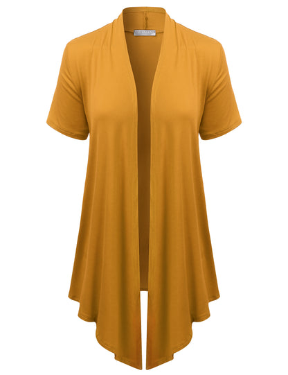 Women's Basic Solid Short Sleeve Open Drape Front Jersey Cardigan (S-3XL)