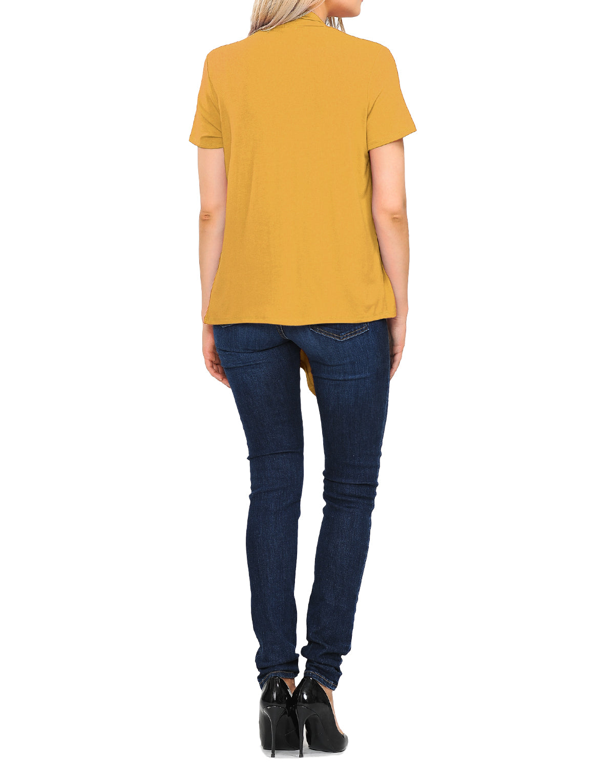 Women's Basic Solid Short Sleeve Open Drape Front Jersey Cardigan (S-3XL)