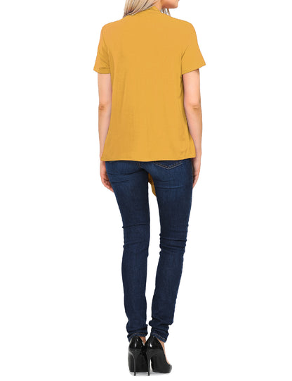 Women's Basic Solid Short Sleeve Open Drape Front Jersey Cardigan (S-3XL)
