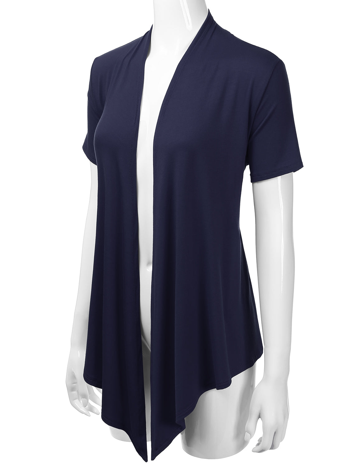 Women's Basic Solid Short Sleeve Open Drape Front Jersey Cardigan (S-3XL)