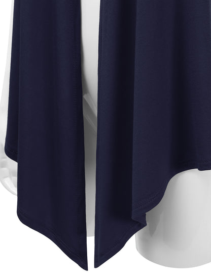 Women's Basic Solid Short Sleeve Open Drape Front Jersey Cardigan (S-3XL)