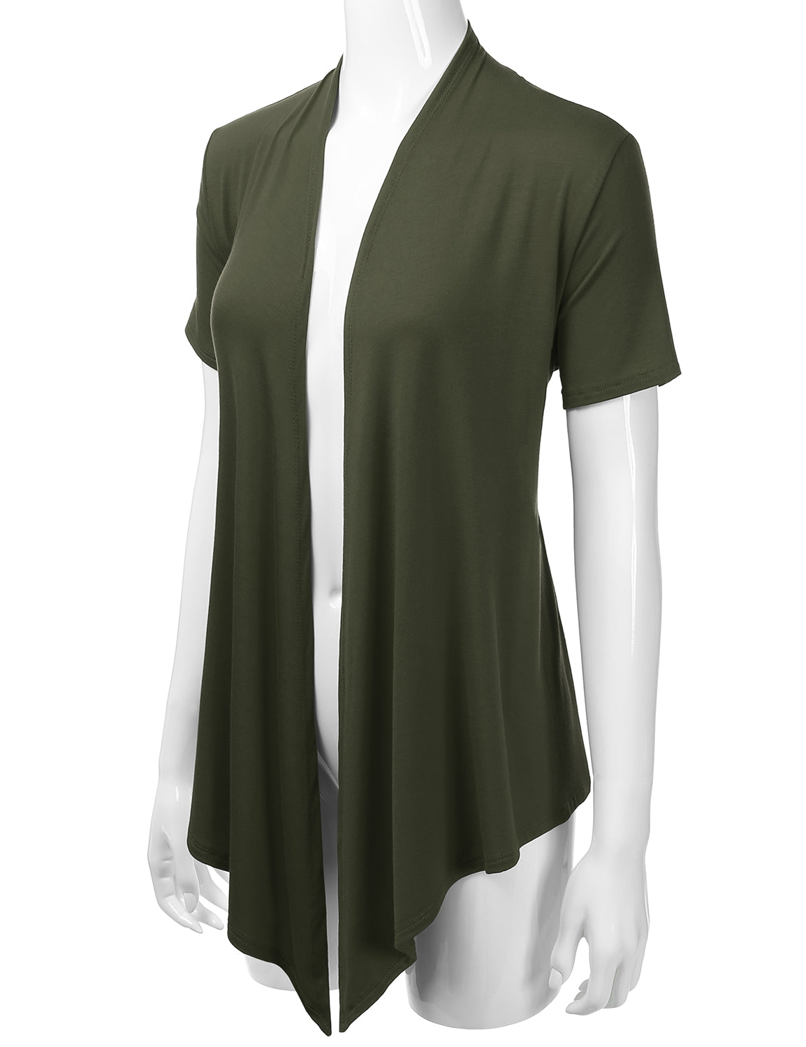 Women's Basic Solid Short Sleeve Open Drape Front Jersey Cardigan (S-3XL)