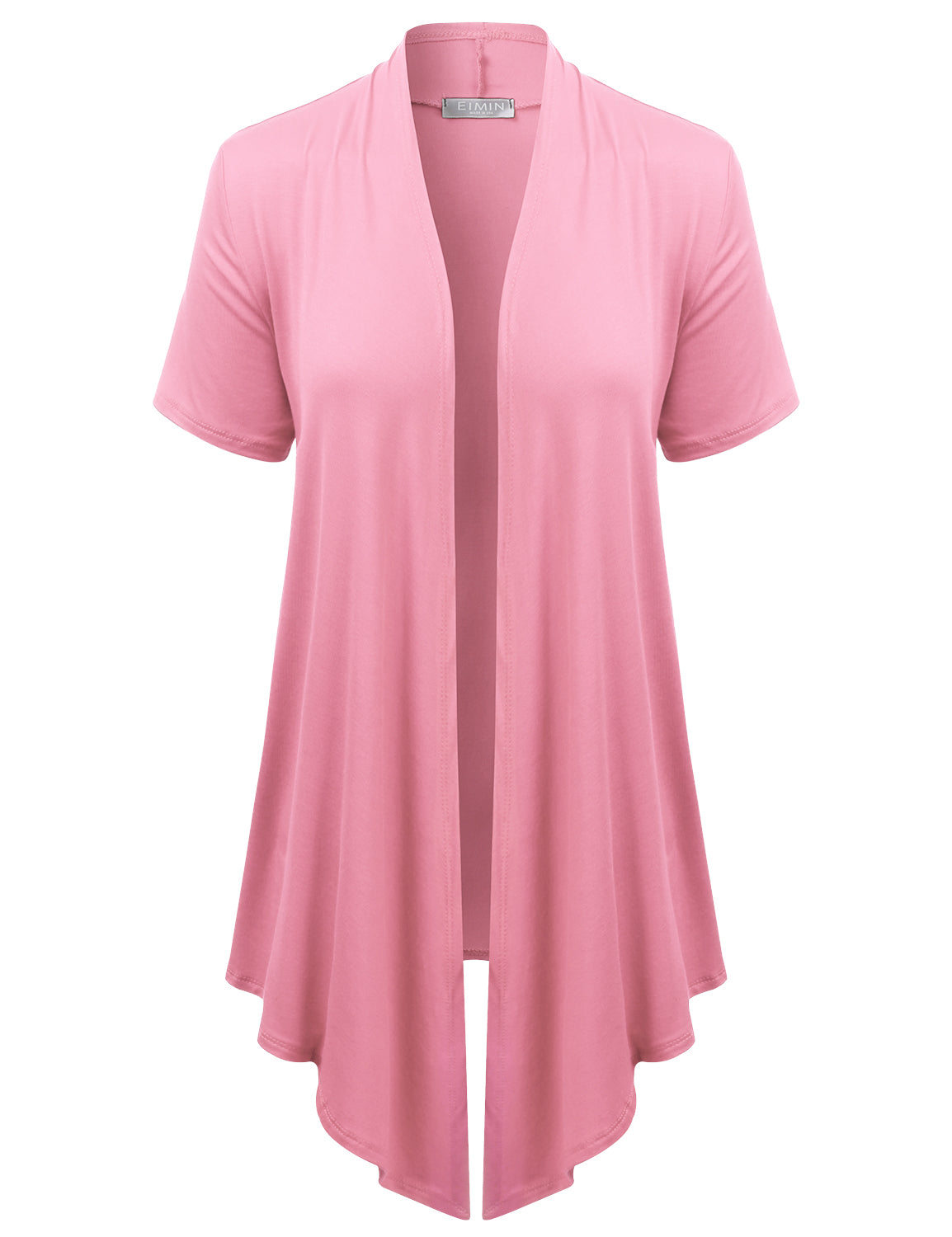Women's Basic Solid Short Sleeve Open Drape Front Jersey Cardigan (S-3XL)