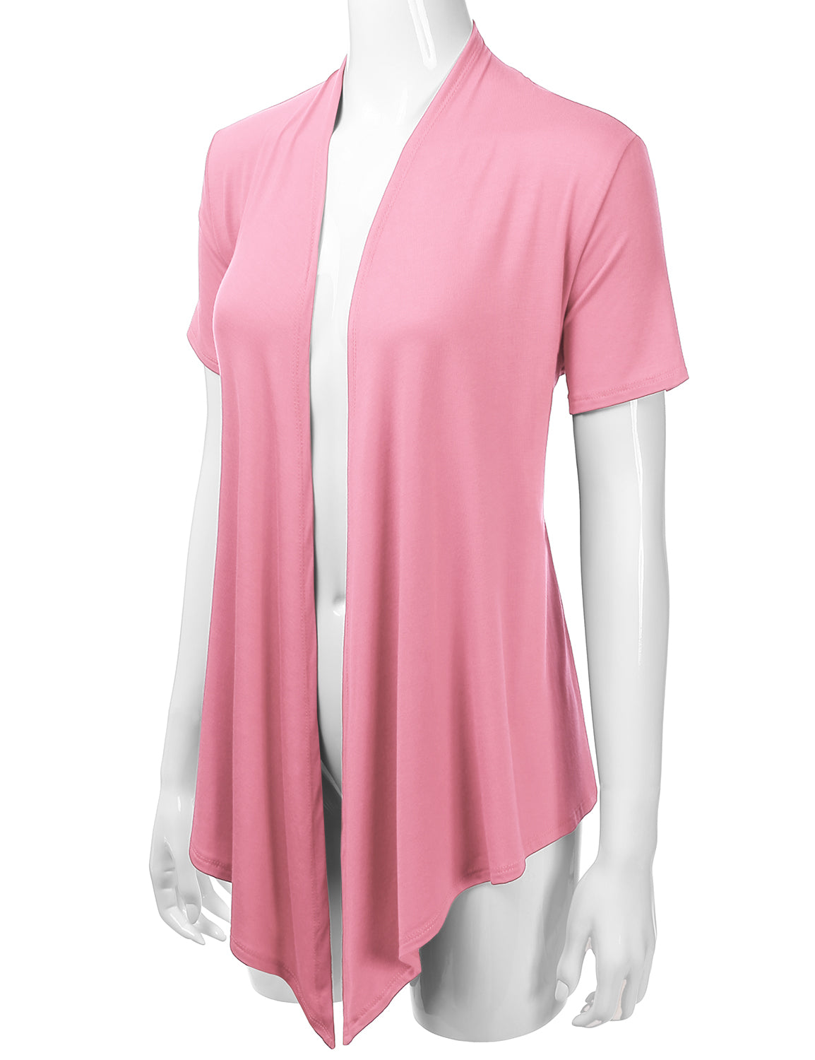 Women's Basic Solid Short Sleeve Open Drape Front Jersey Cardigan (S-3XL)