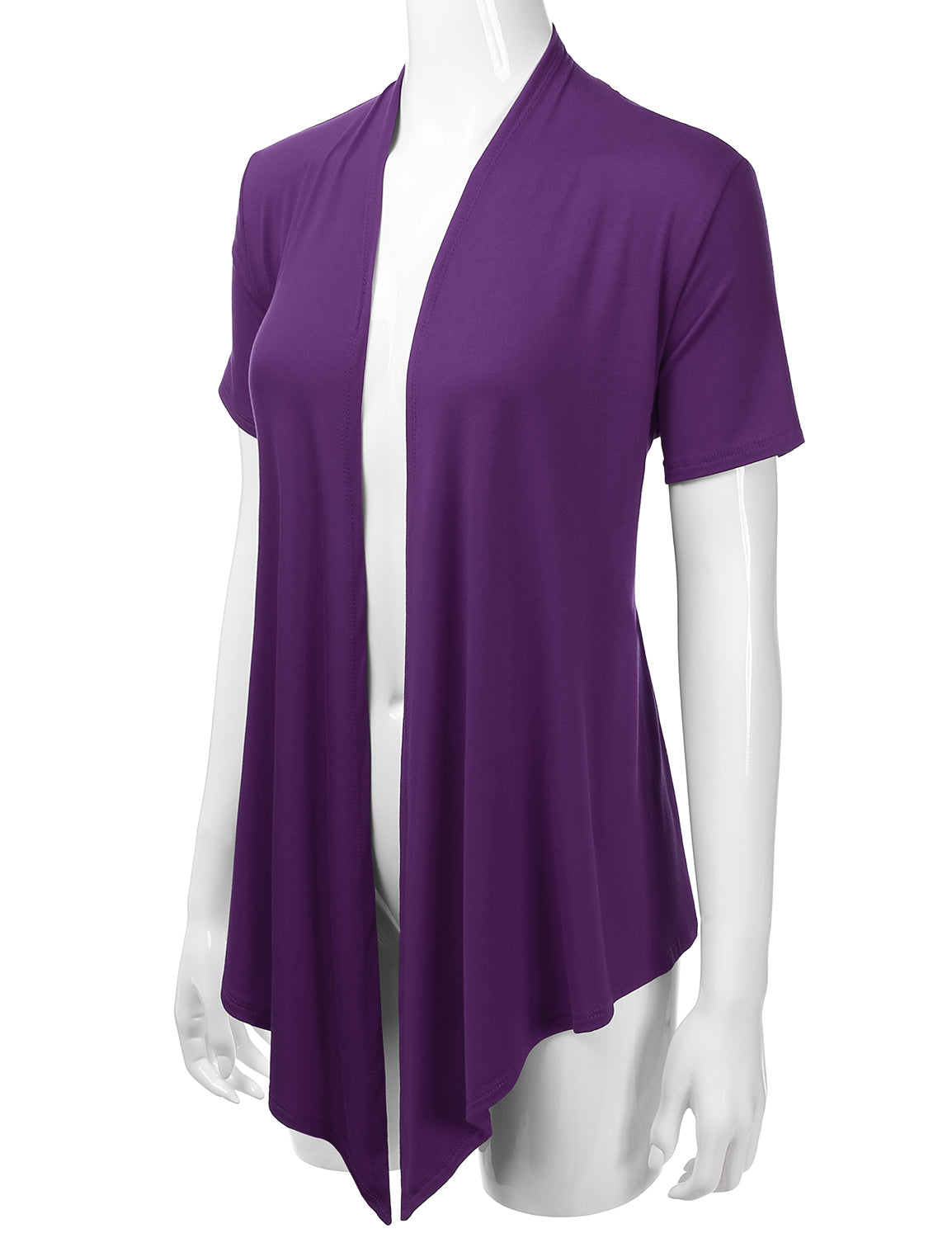 Women's Basic Solid Short Sleeve Open Drape Front Jersey Cardigan (S-3XL)