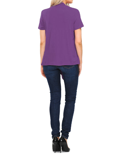 Women's Basic Solid Short Sleeve Open Drape Front Jersey Cardigan (S-3XL)