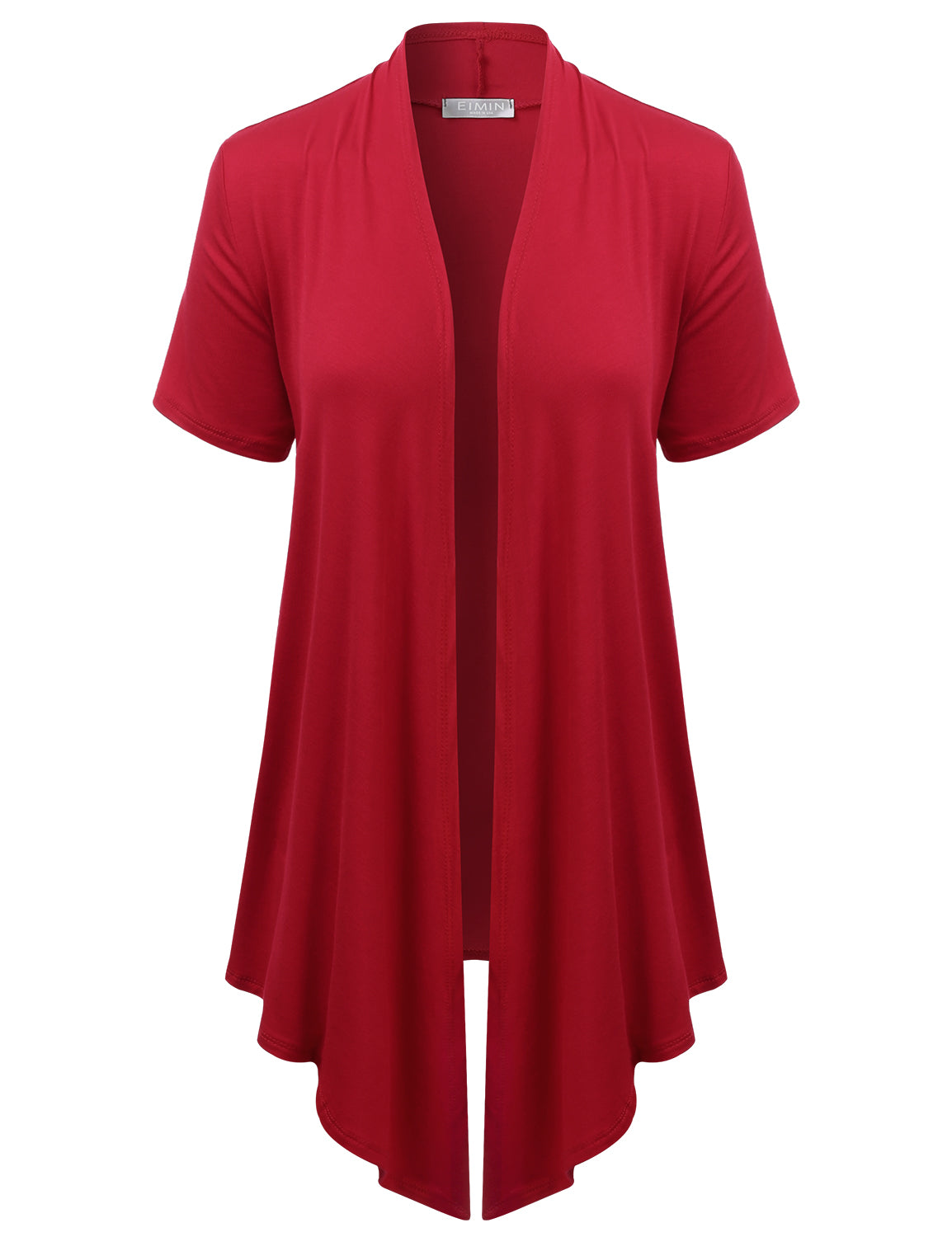 Women's Basic Solid Short Sleeve Open Drape Front Jersey Cardigan (S-3XL)
