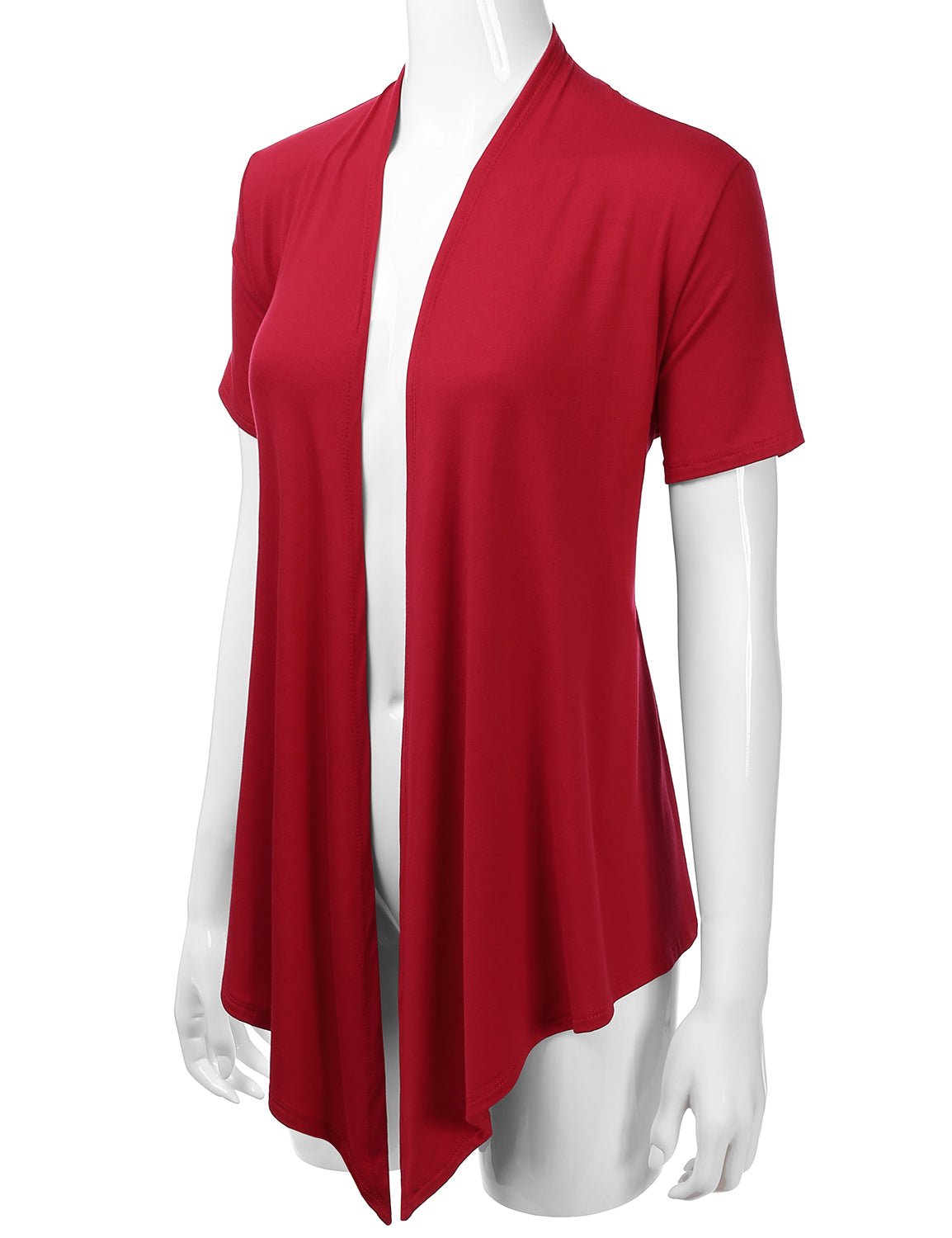 Women's Basic Solid Short Sleeve Open Drape Front Jersey Cardigan (S-3XL)