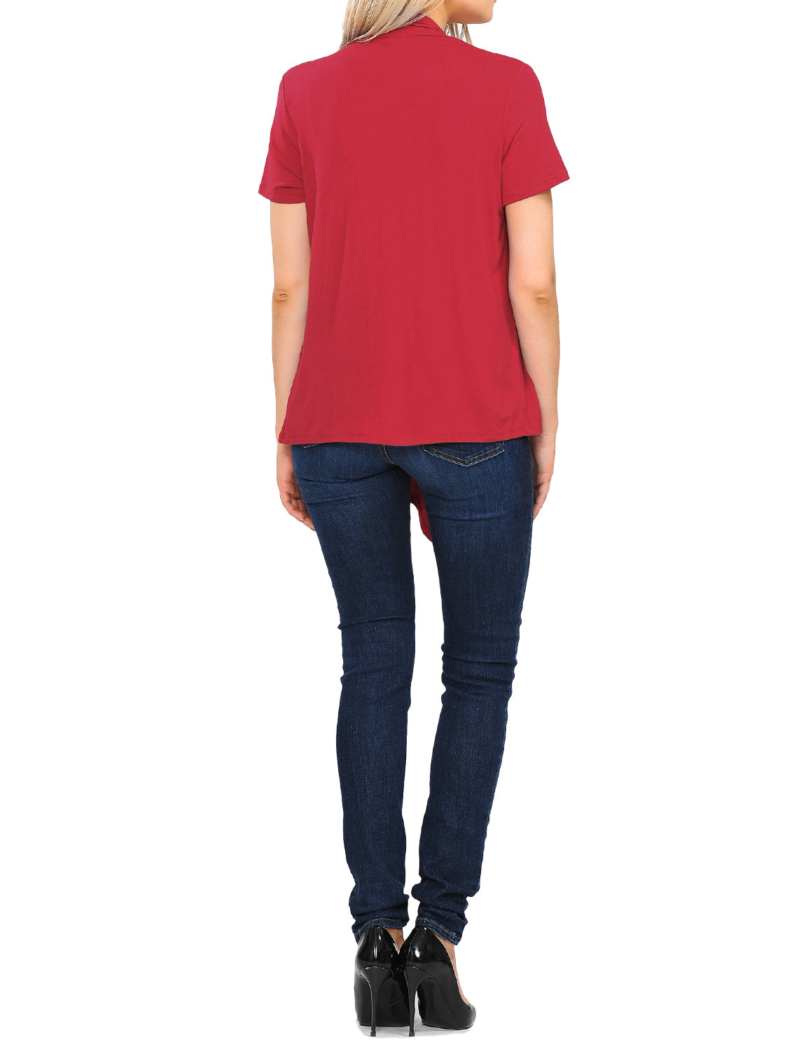 Women's Basic Solid Short Sleeve Open Drape Front Jersey Cardigan (S-3XL)