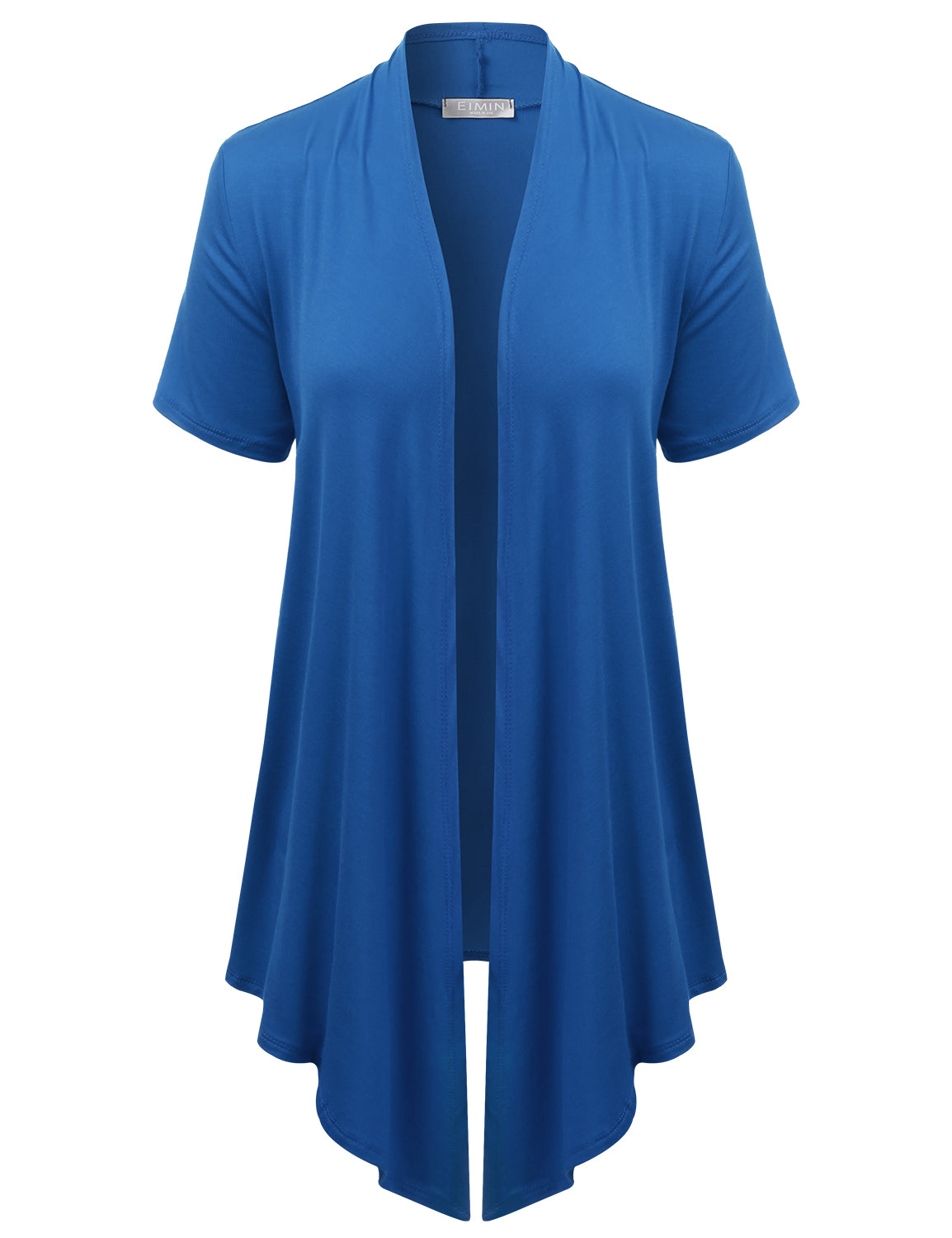 Women's Basic Solid Short Sleeve Open Drape Front Jersey Cardigan (S-3XL)