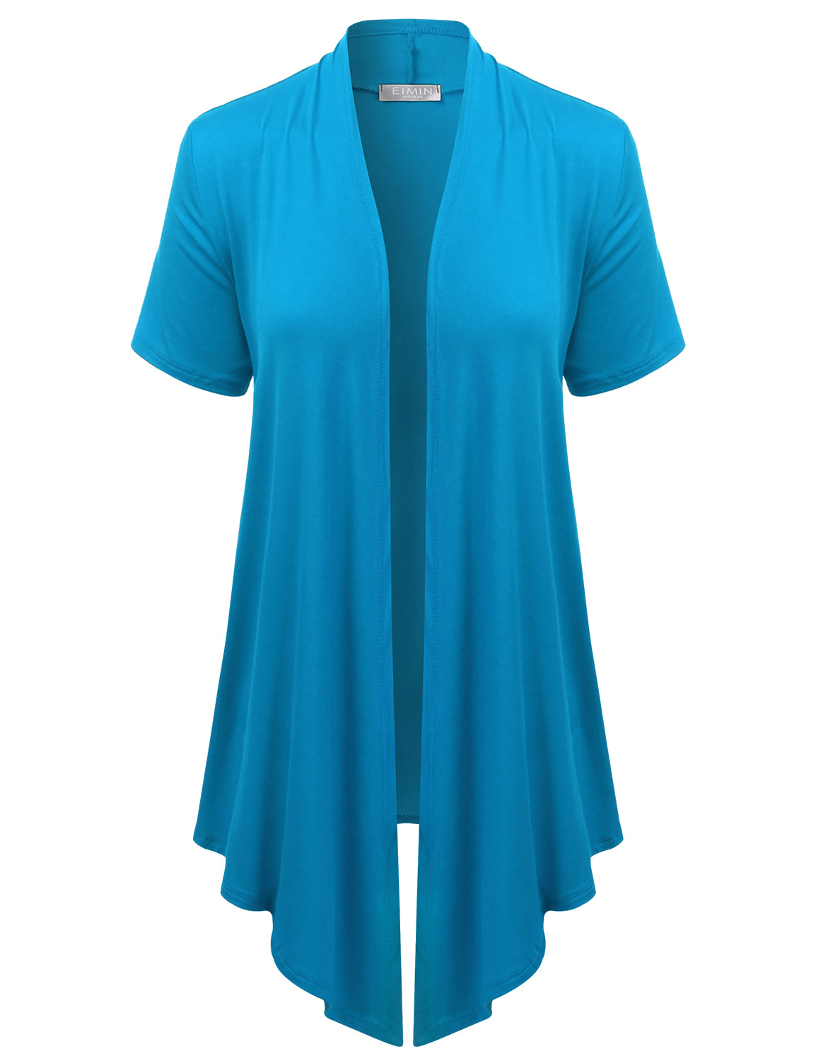 Women's Basic Solid Short Sleeve Open Drape Front Jersey Cardigan (S-3XL)
