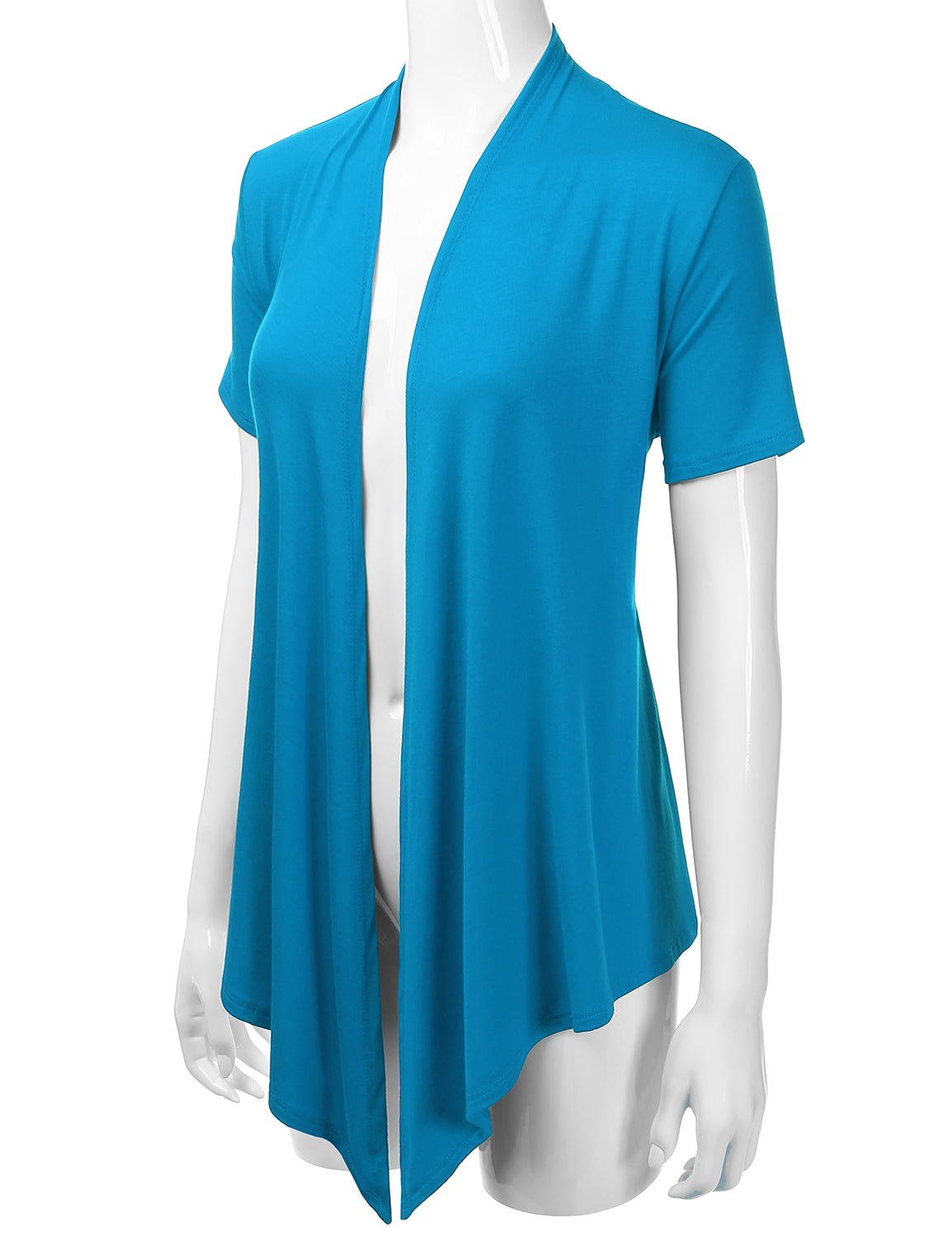 Women's Basic Solid Short Sleeve Open Drape Front Jersey Cardigan (S-3XL)