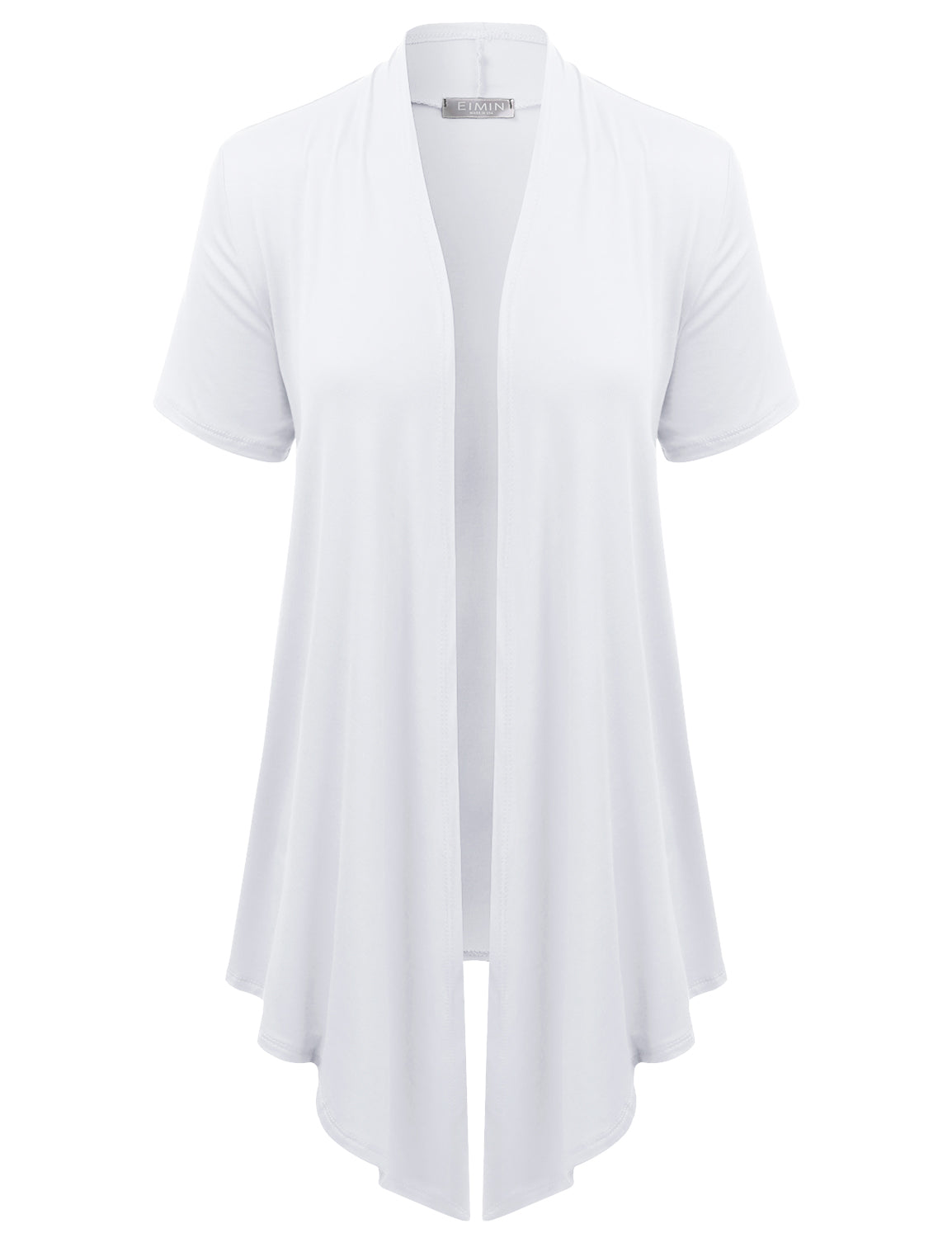 Women's Basic Solid Short Sleeve Open Drape Front Jersey Cardigan (S-3XL)