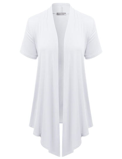 Women's Basic Solid Short Sleeve Open Drape Front Jersey Cardigan (S-3XL)