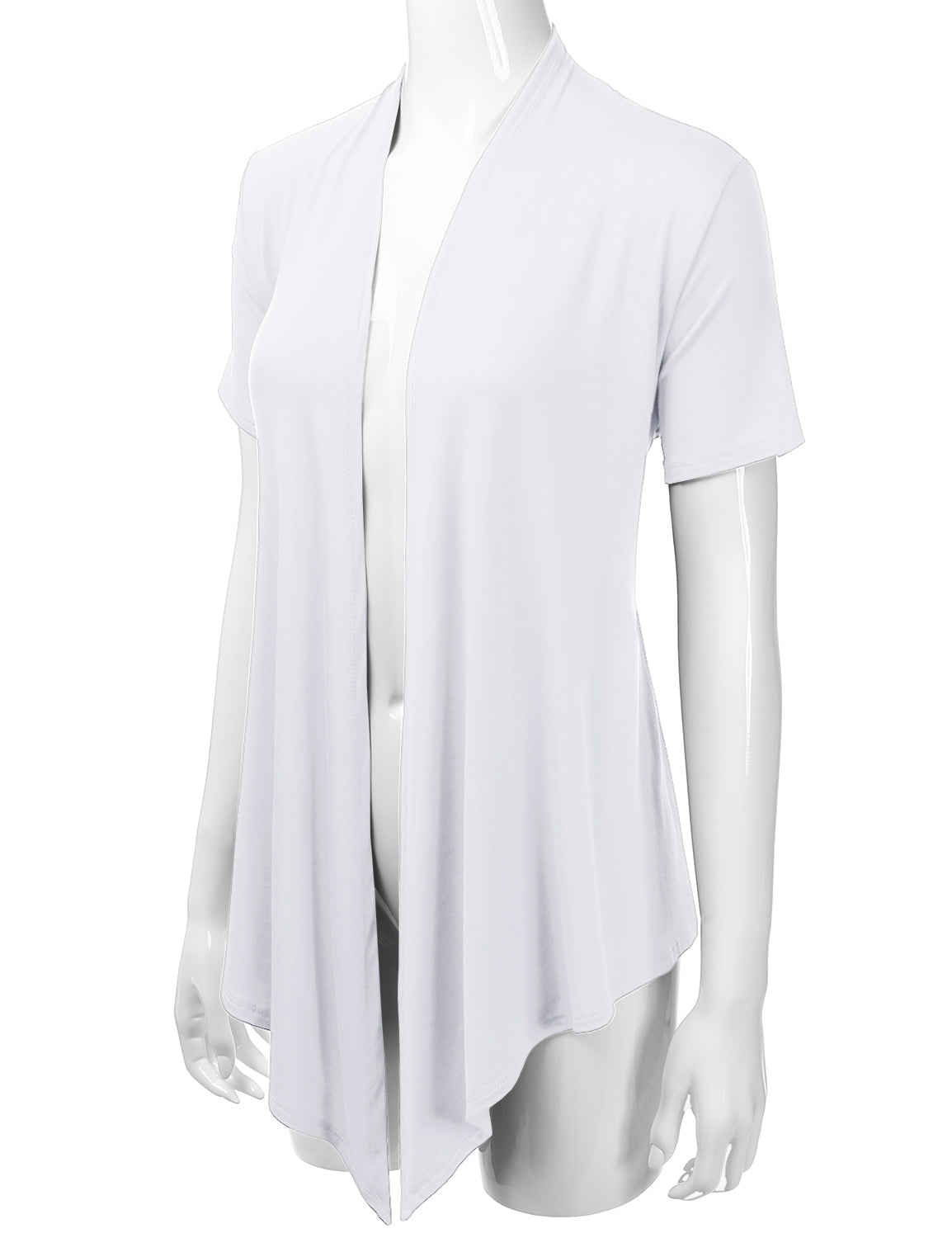 Women's Basic Solid Short Sleeve Open Drape Front Jersey Cardigan (S-3XL)